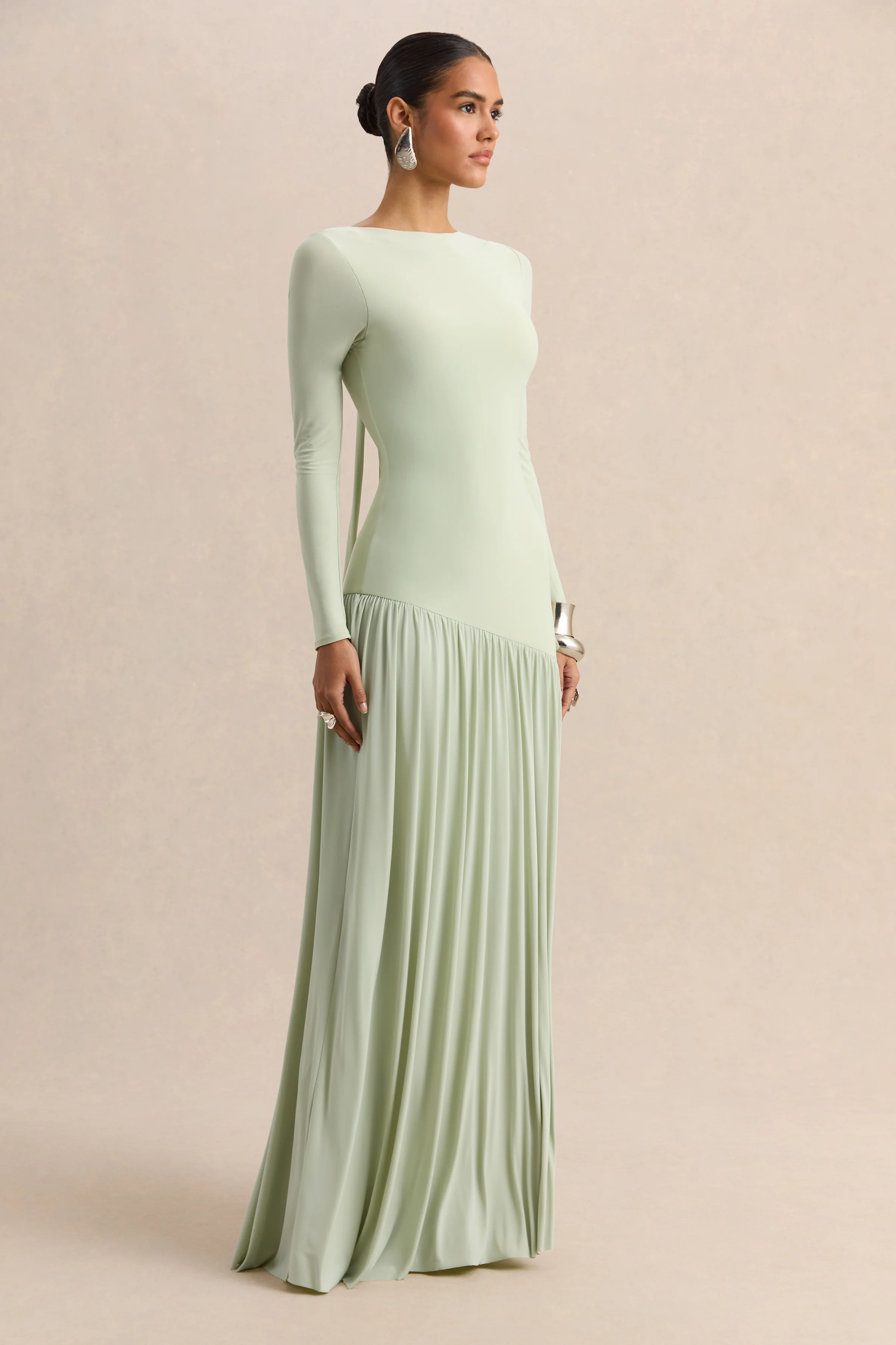 Jasira | Mint Crew-Neck Maxi Dress With Asymmetric Drop-Waist - Image 6