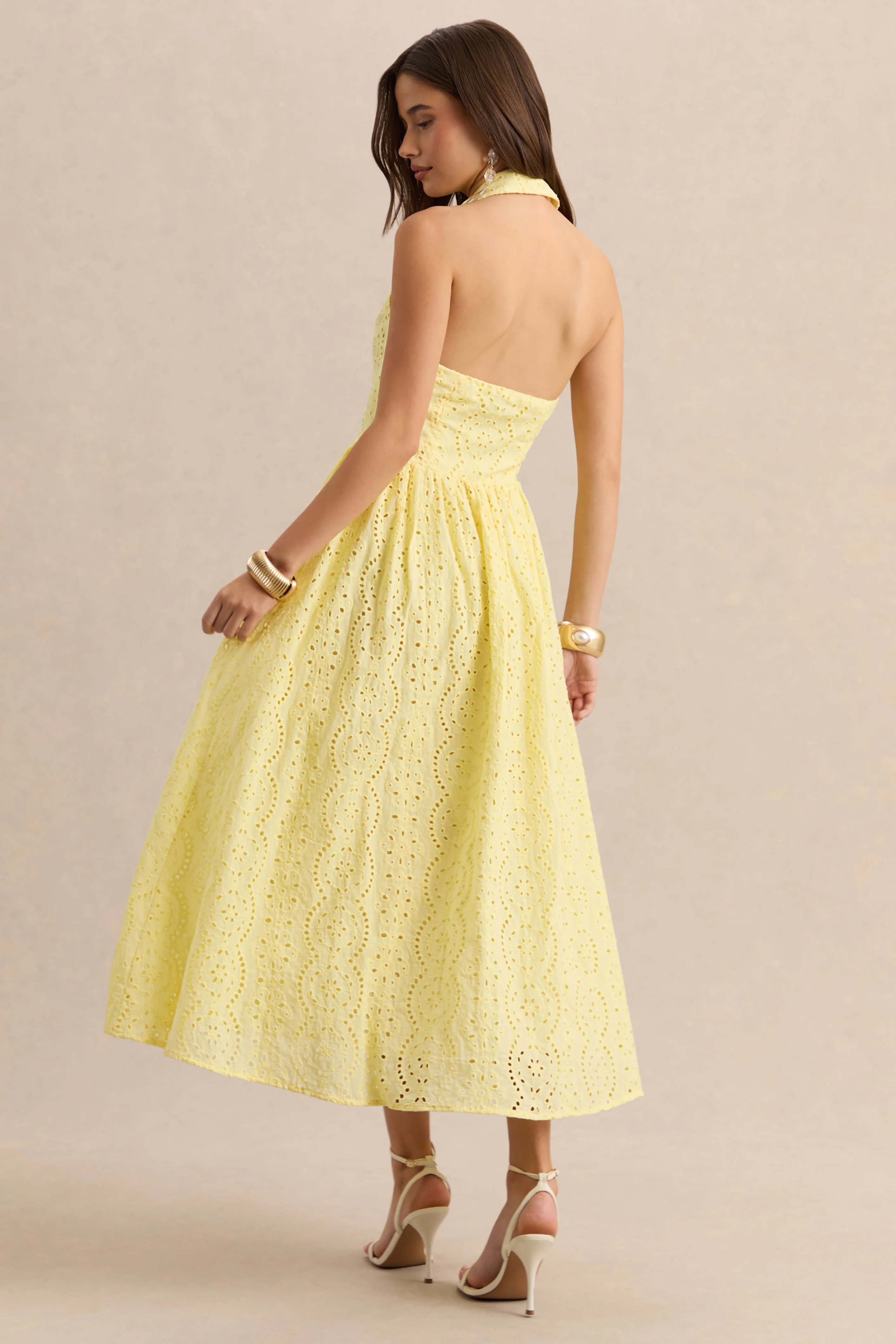 Jezebel | Yellow Lace Plunge-Neck Collared Midi Dress - Image 2