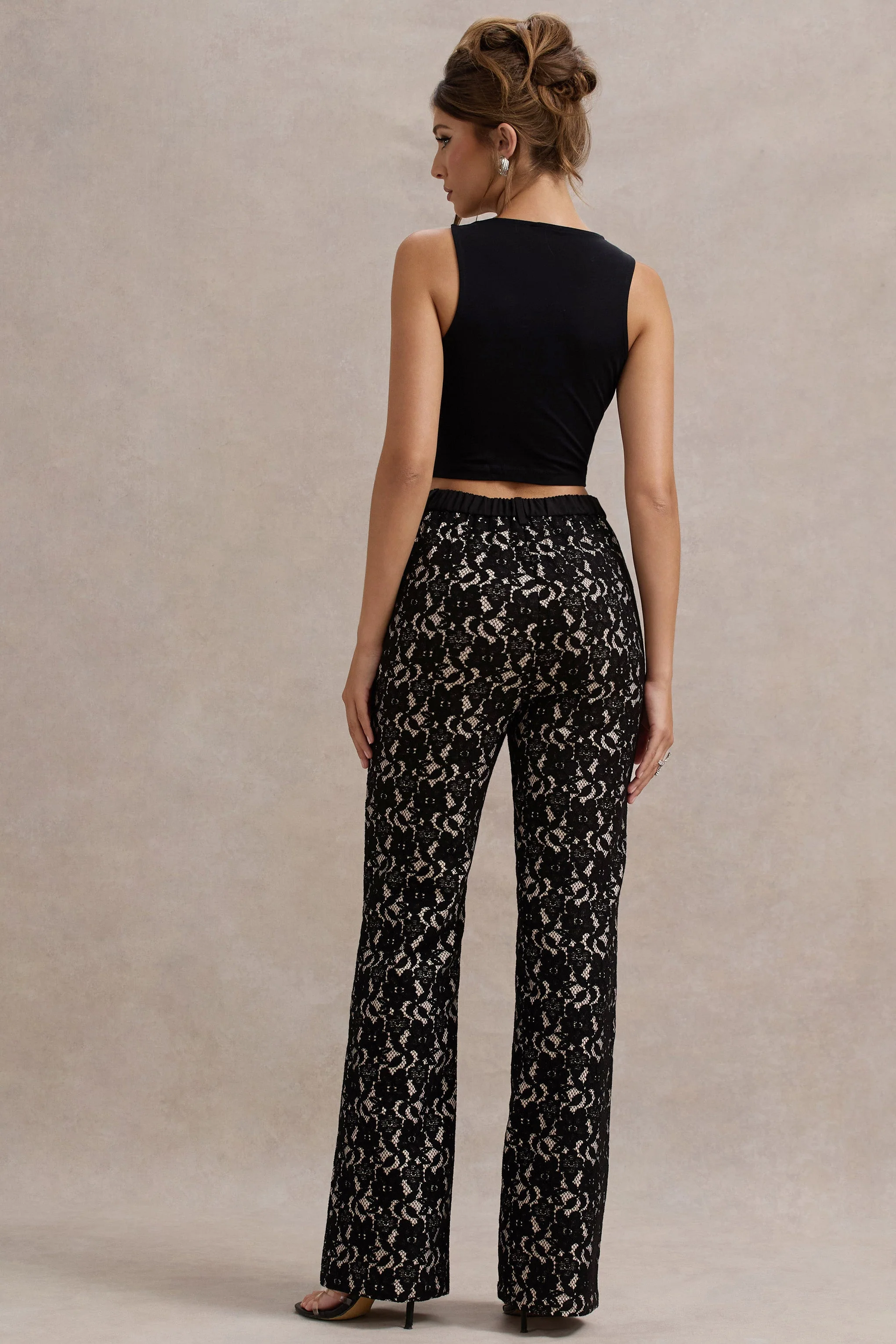 Jordanne | Black Lace Flared-Leg Trousers - Image 2