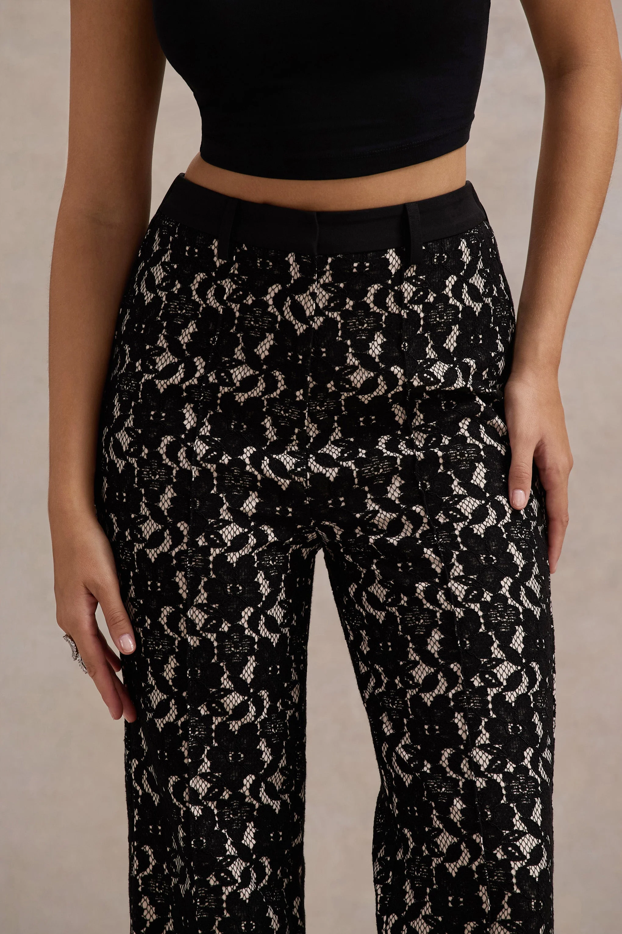 Jordanne | Black Lace Flared-Leg Trousers - Image 3