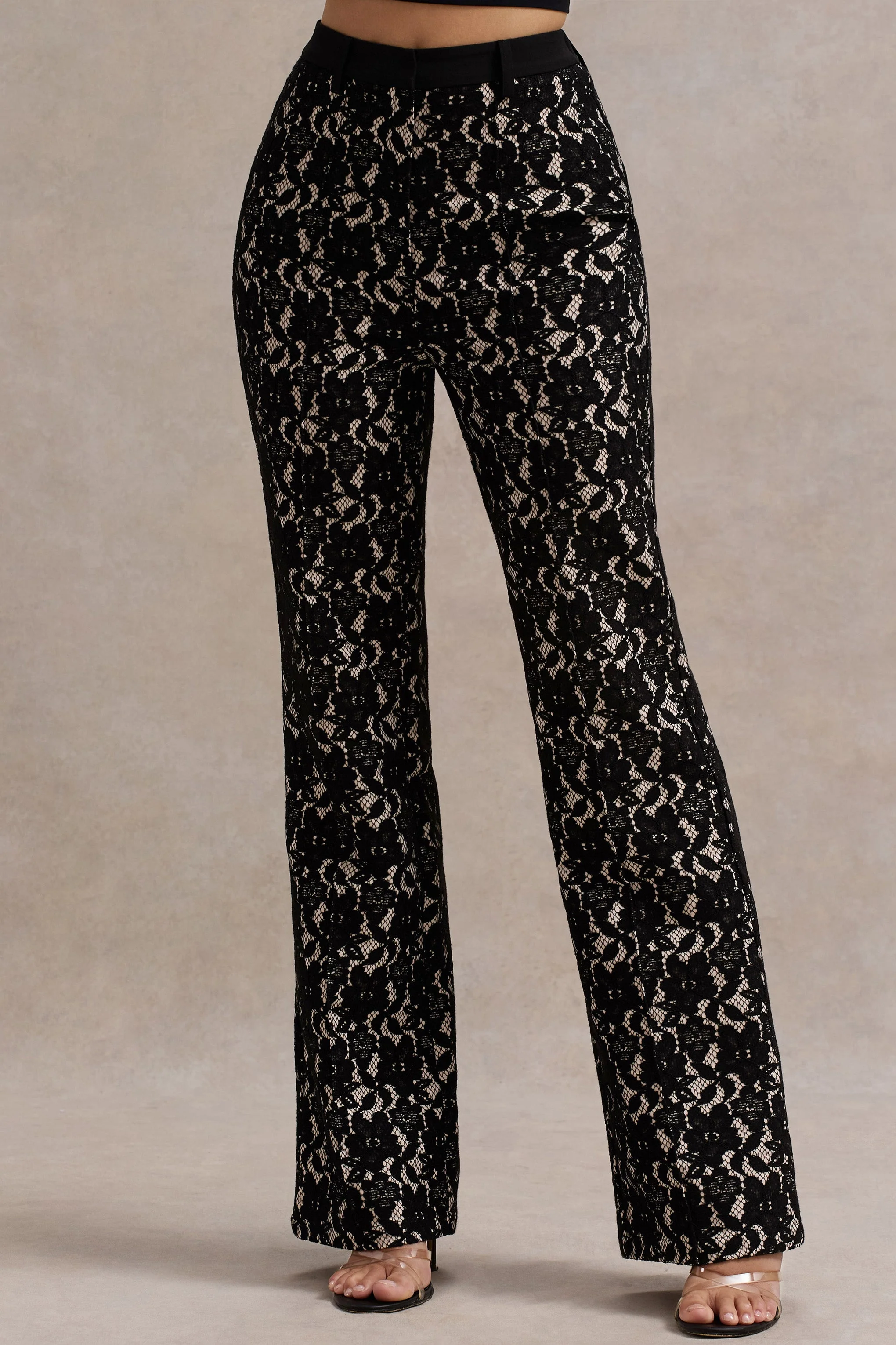 Jordanne | Black Lace Flared-Leg Trousers - Image 4