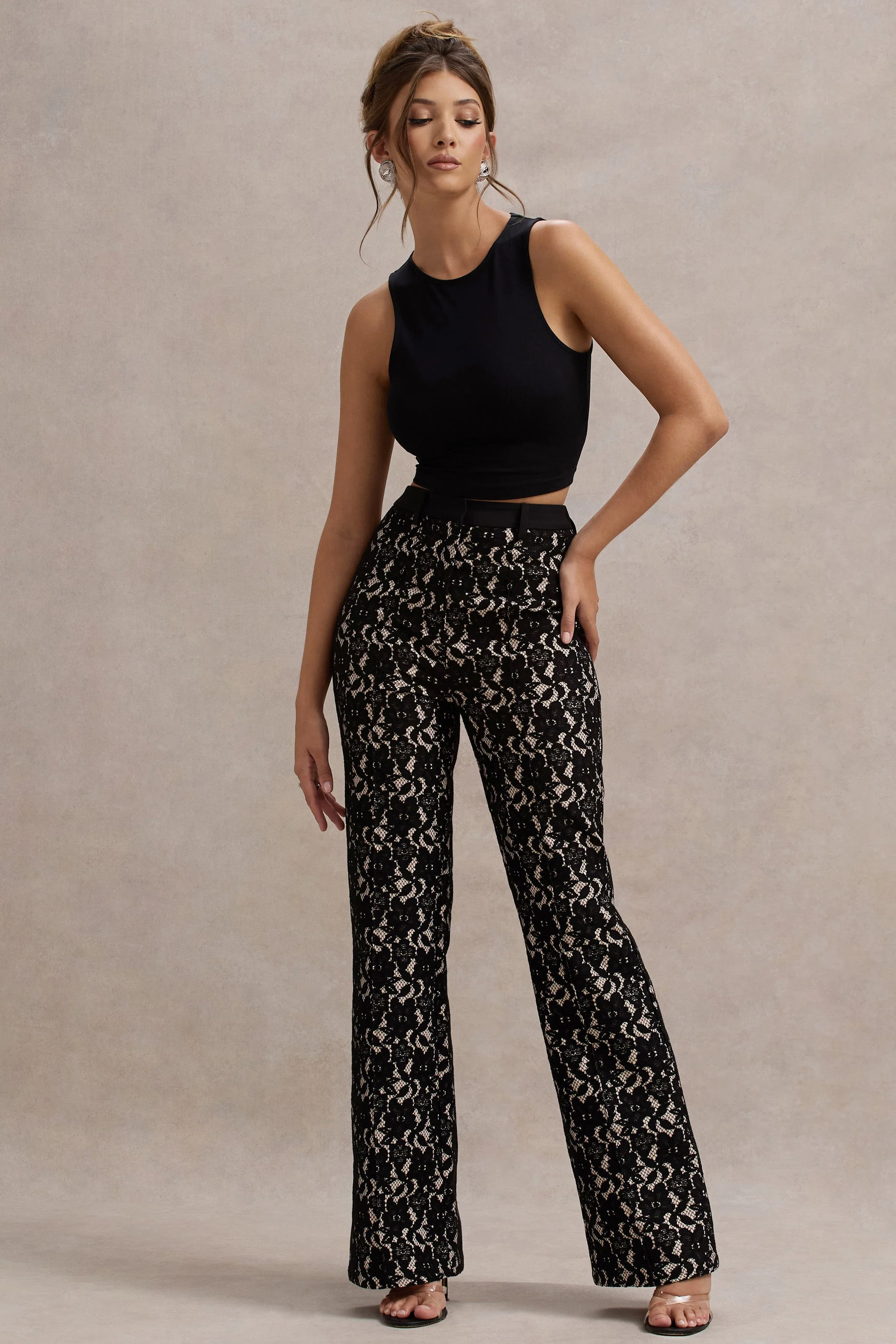 Jordanne | Black Lace Flared-Leg Trousers - Image 6