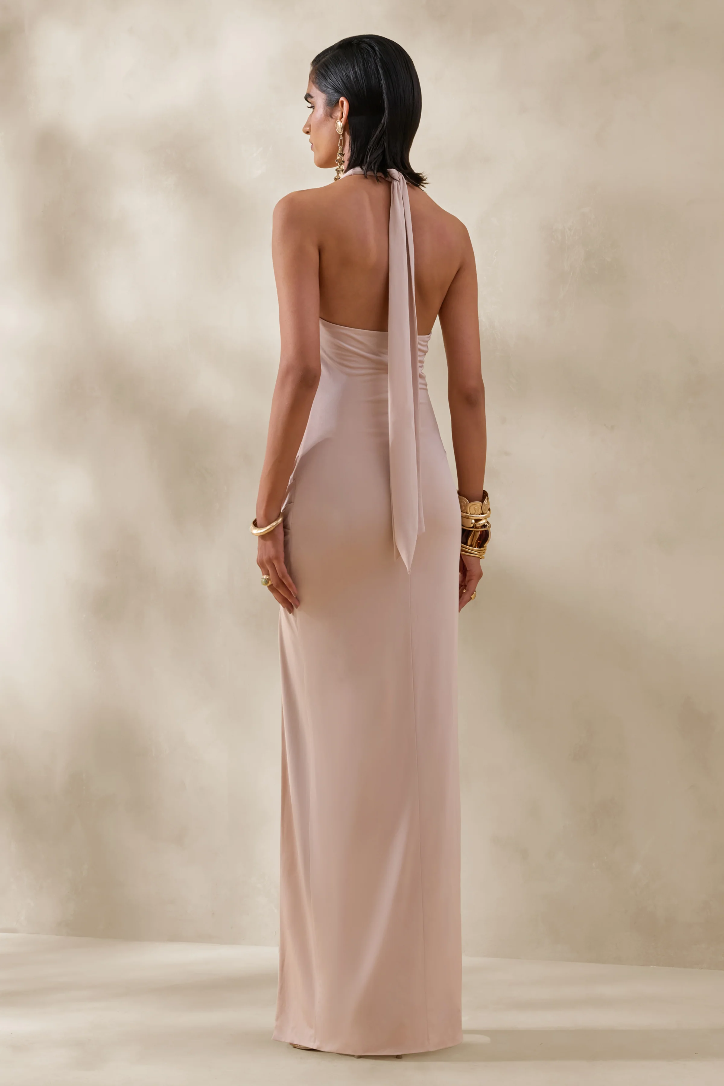 Junia | Champagne Plunge-Neck Wrap Maxi Dress - Image 2