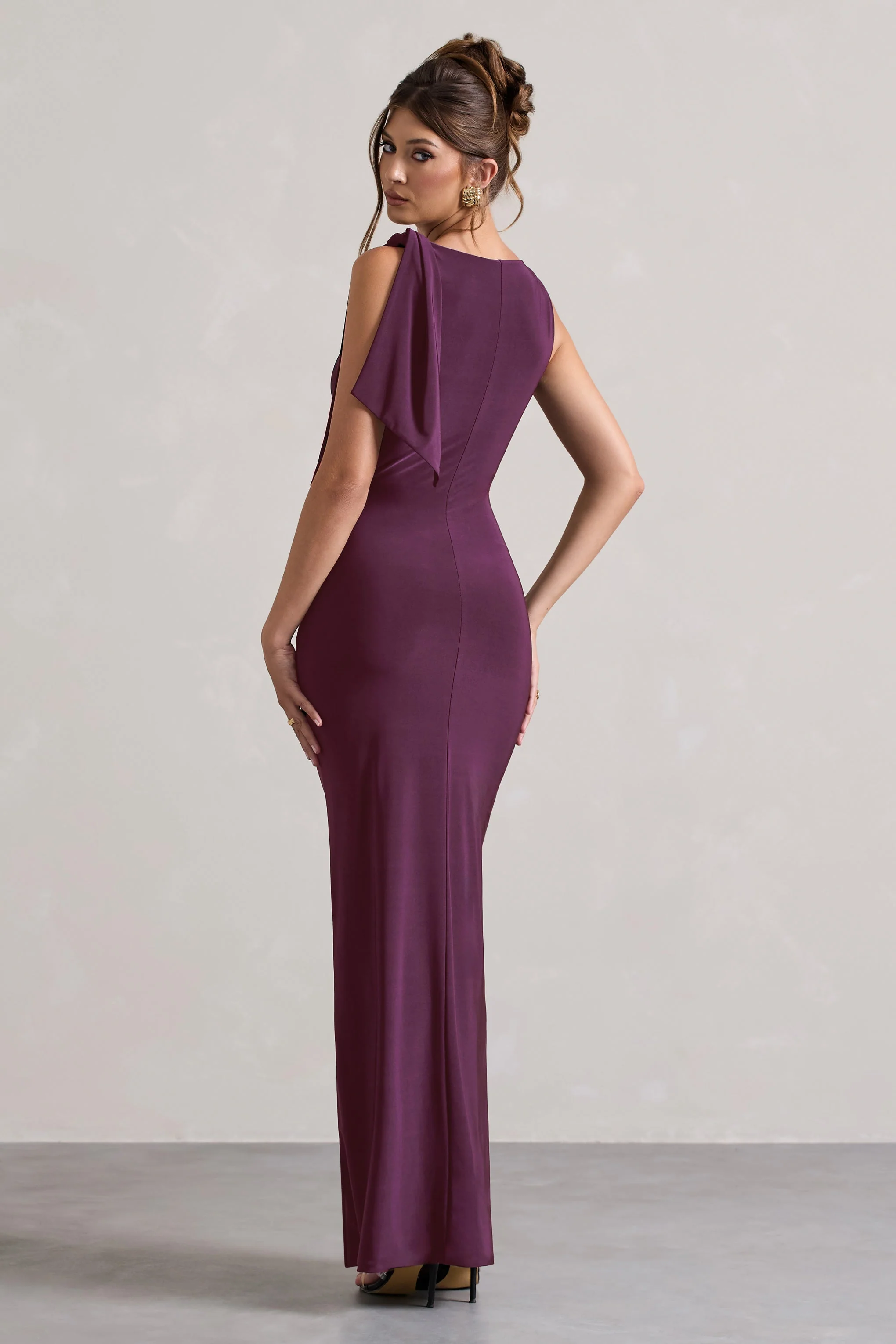 Kacey | Plum Twisted Knot Maxi Dress - Image 2