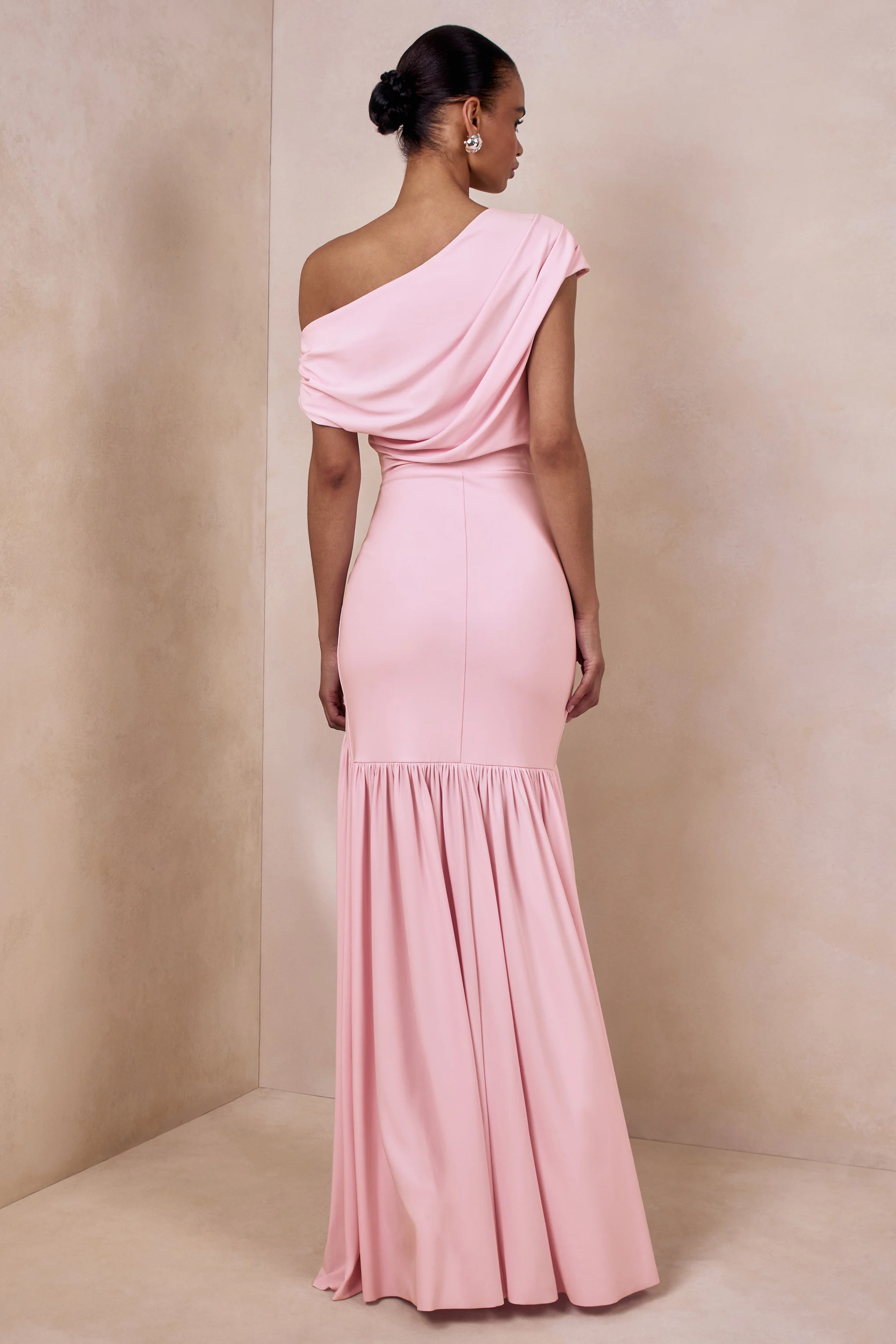 Kady | Pink Asymmetric-Neck Maxi Dress With Ruched Detailing - Image 2