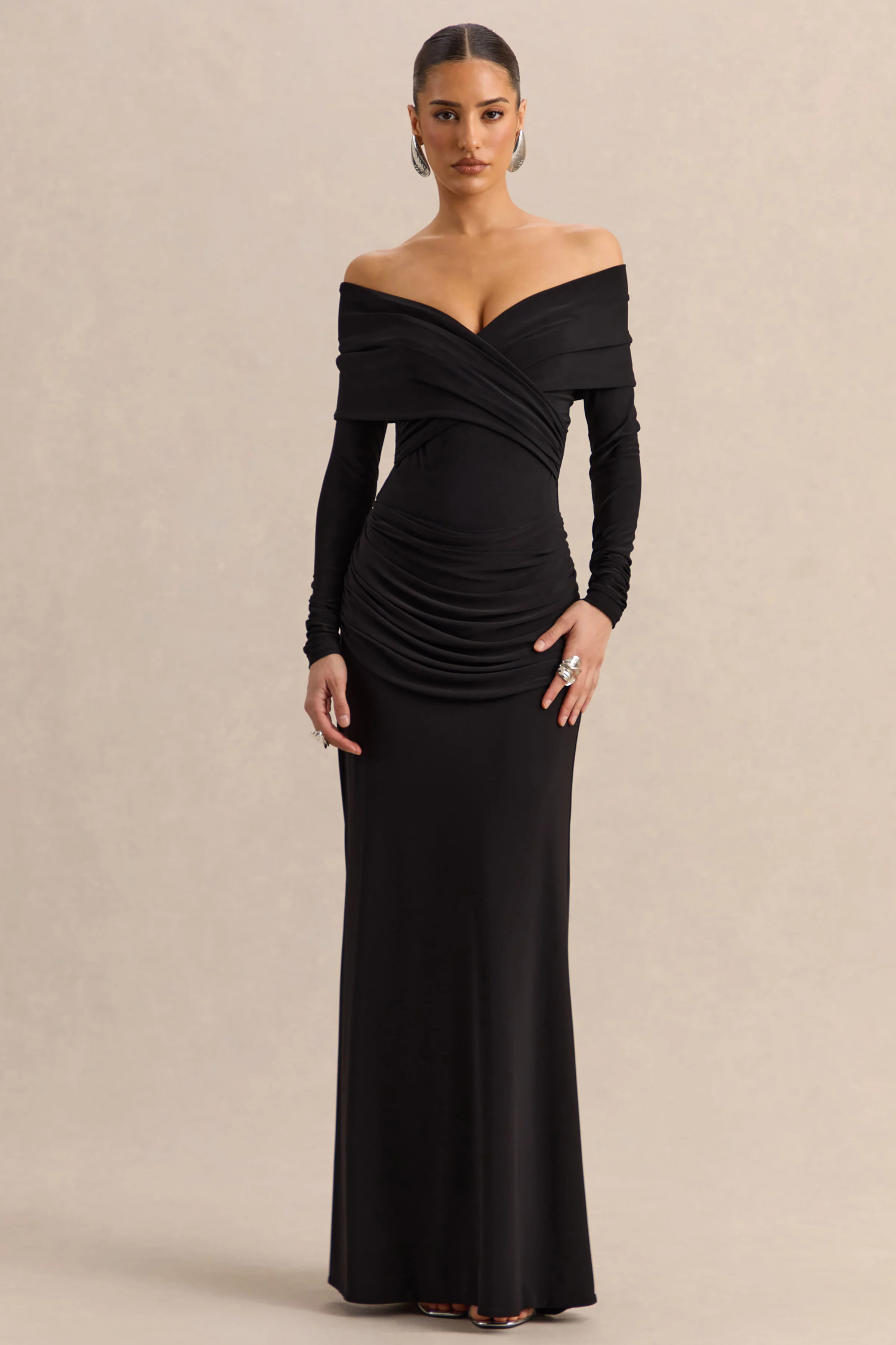 Kaelis | Black Bardot-Neck Thong Bodysuit With Long-Sleeves - Image 3