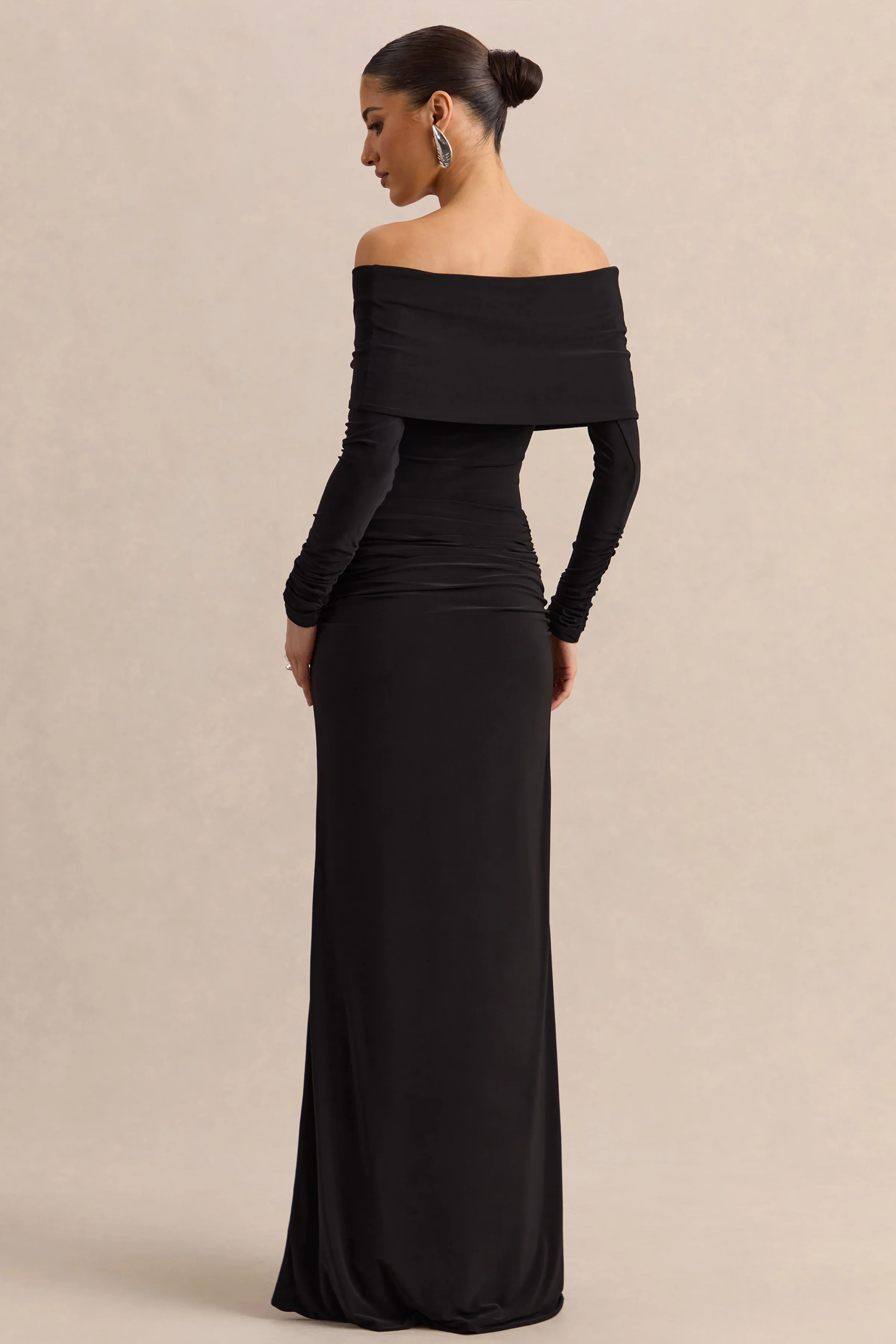 Kaelis | Black Bardot-Neck Thong Bodysuit With Long-Sleeves - Image 4