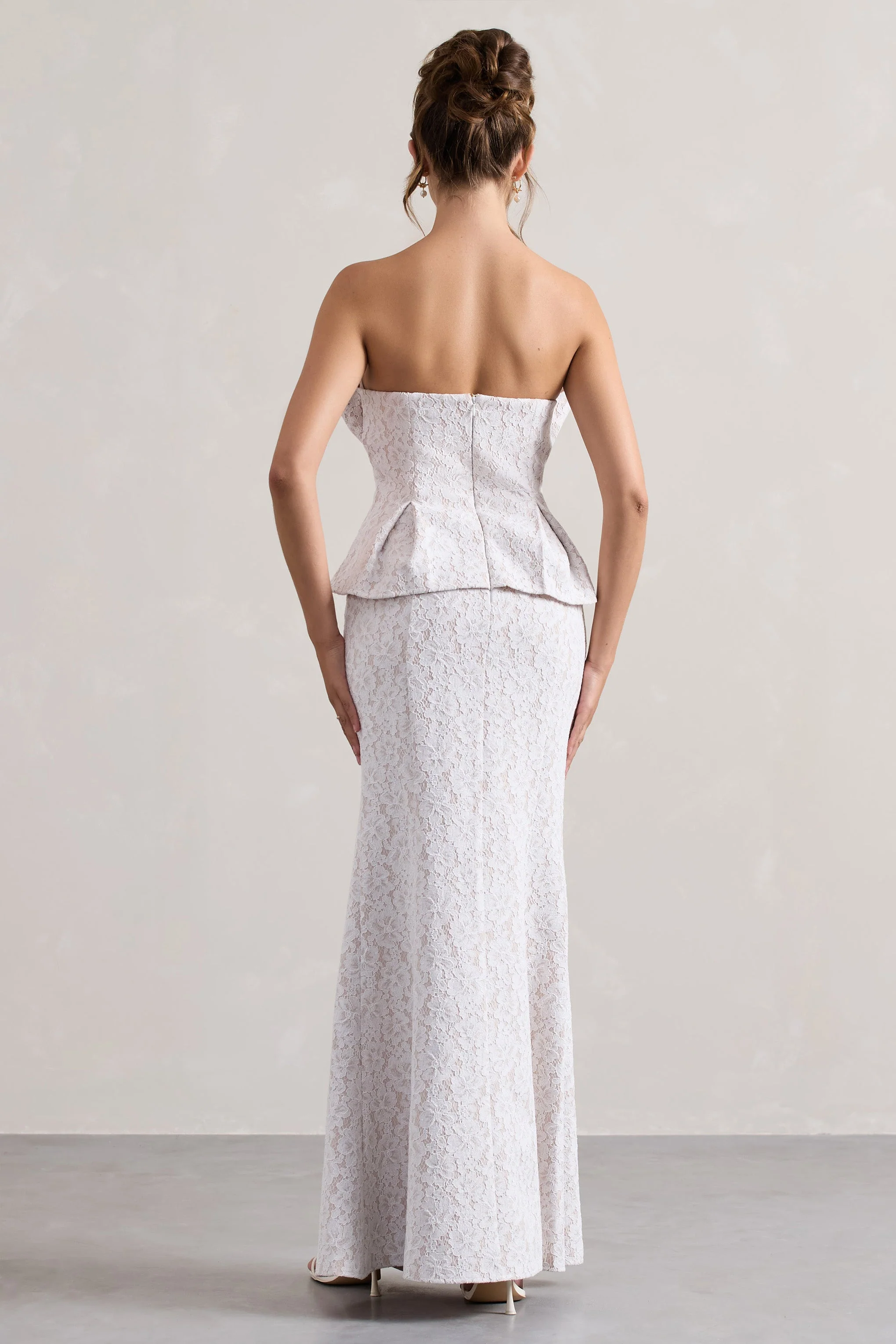 Kaleido | White Lace Strapless Ruffled Split Maxi Dress - Image 2