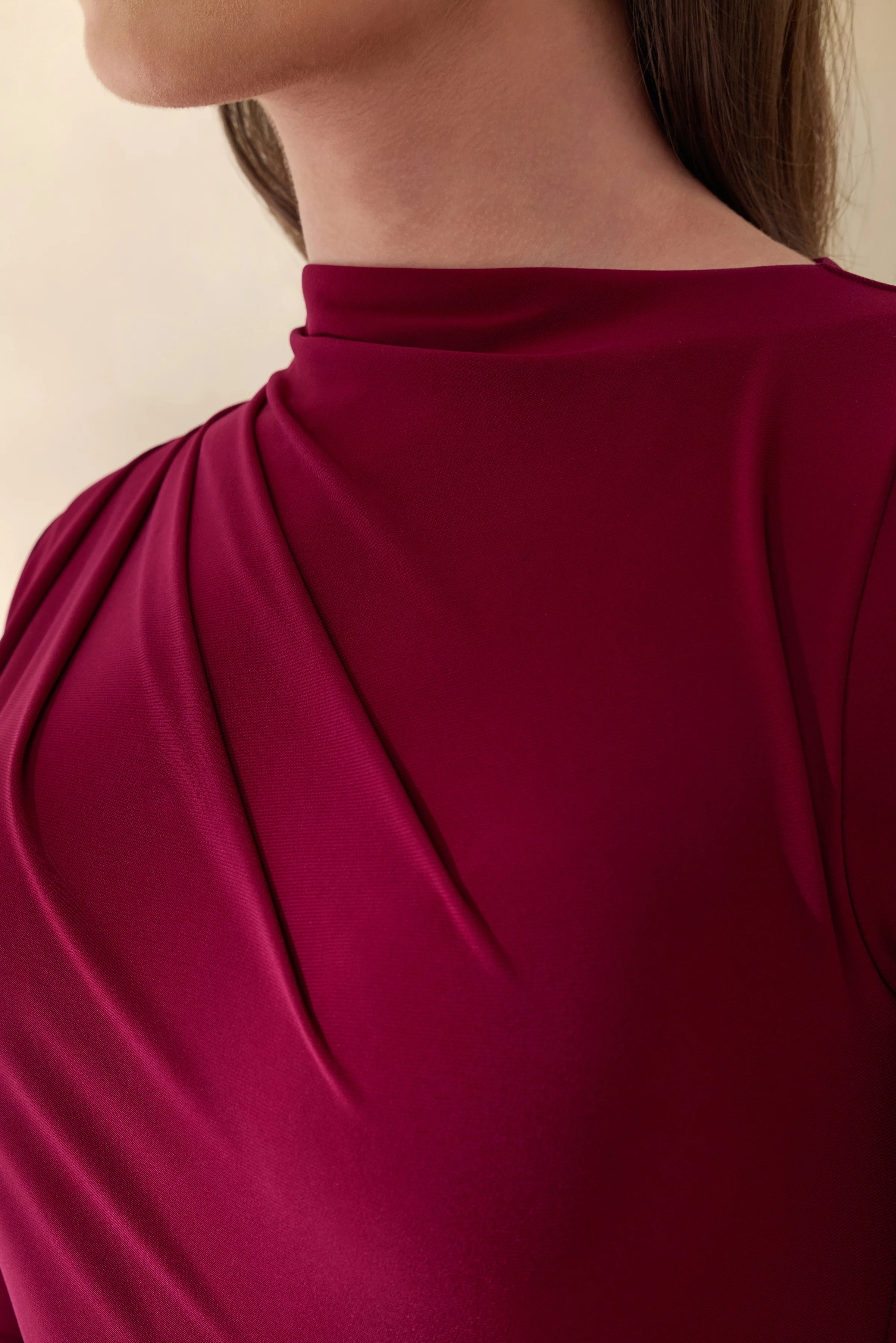 Karessa | Berry High-Neck Maxi Dress With Gathered Detailing And Front-High Split - Image 6