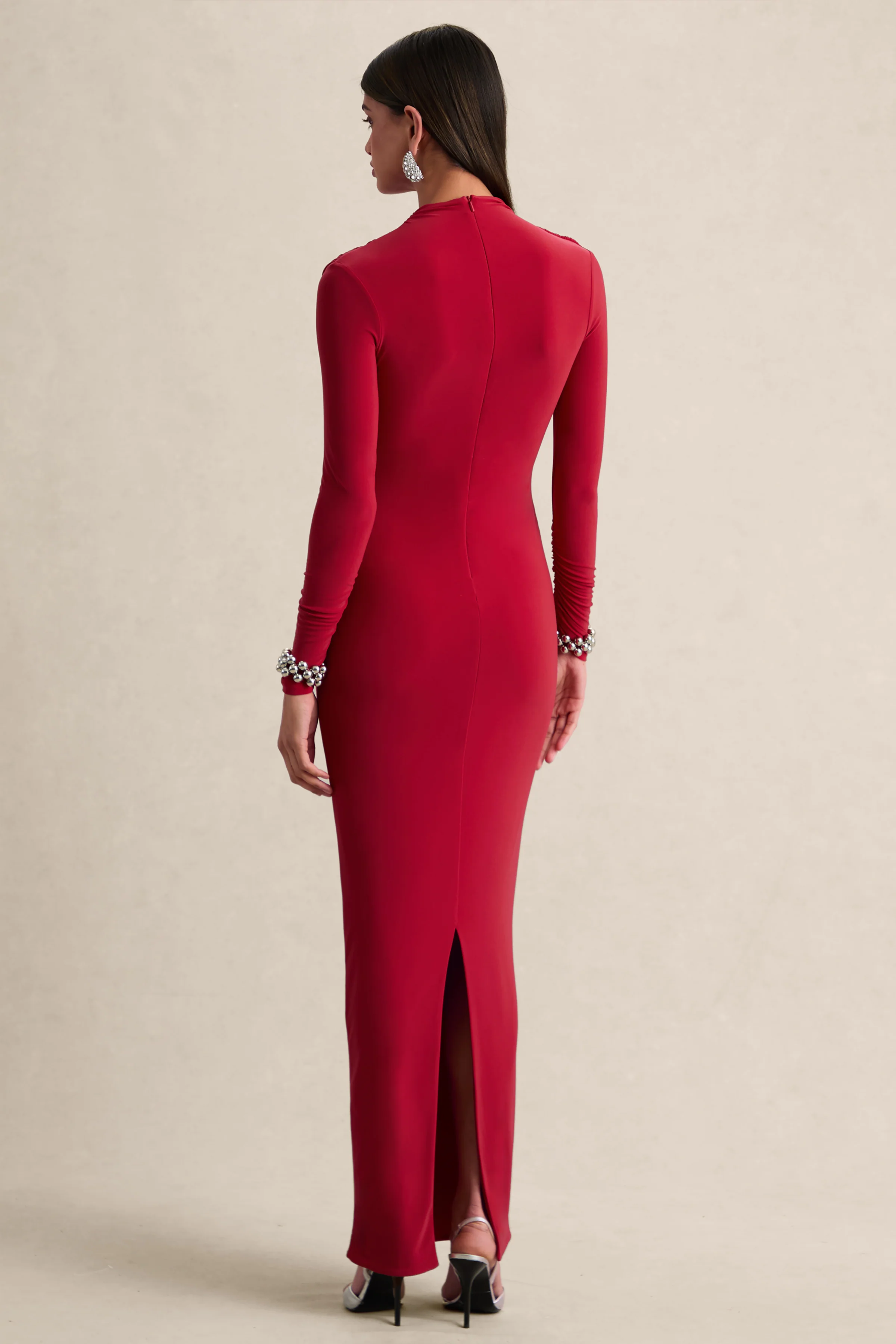 Karinthia | Red High-Neck Maxi Dress With Draped-Detailing - Image 2