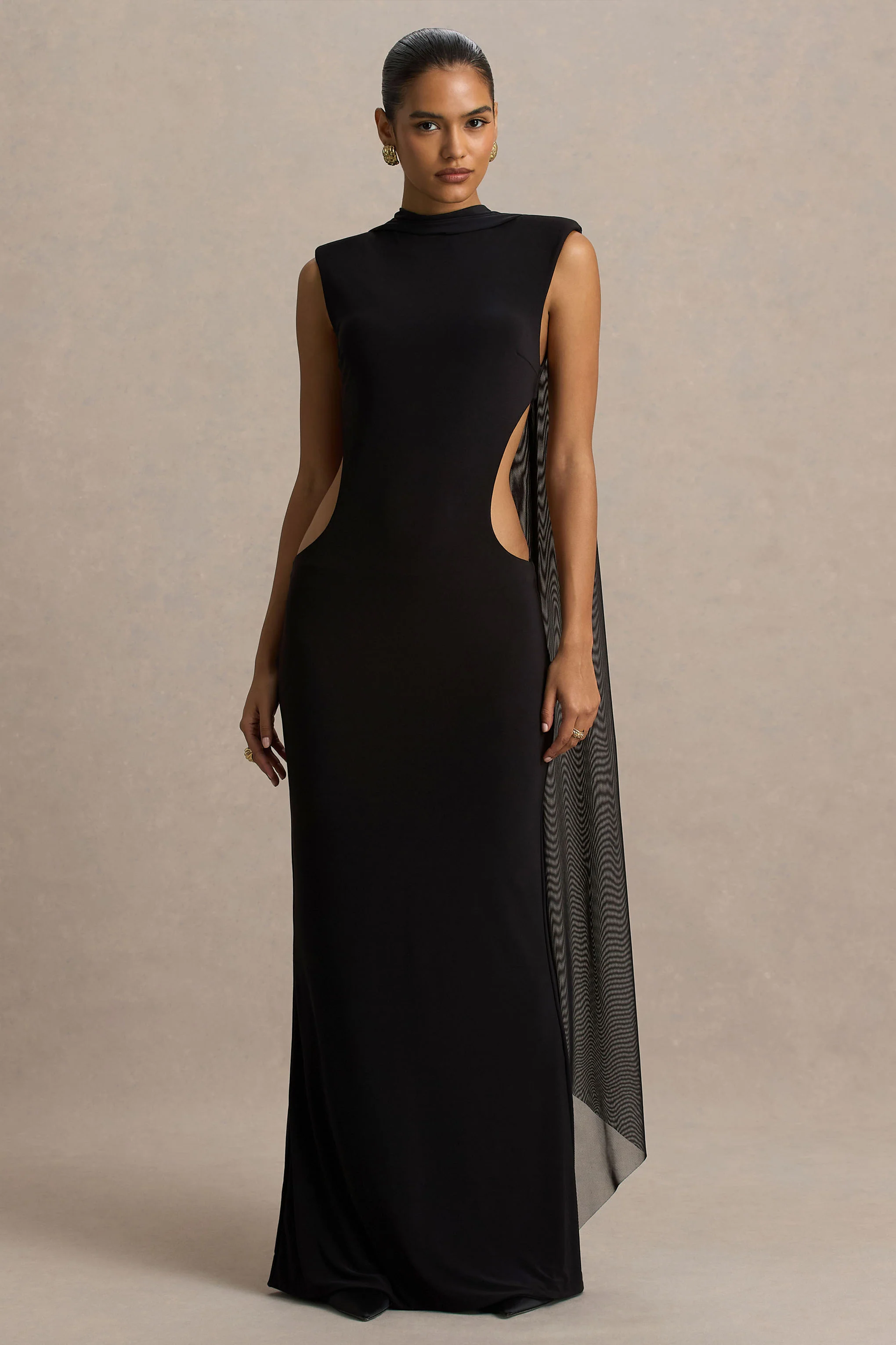 Katara | Black High-Neck Maxi Dress With Body Cut-Out Details - Image 5