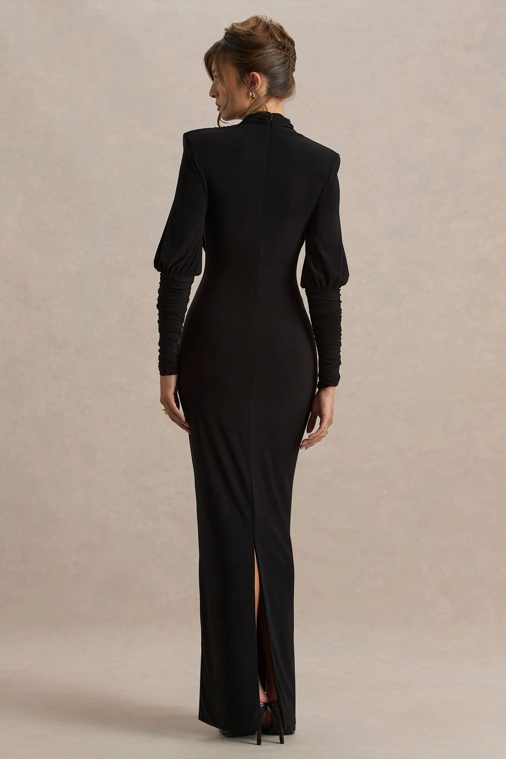Kaylee | Black Cowl-Neck Maxi Dress With Draping Details - Image 2