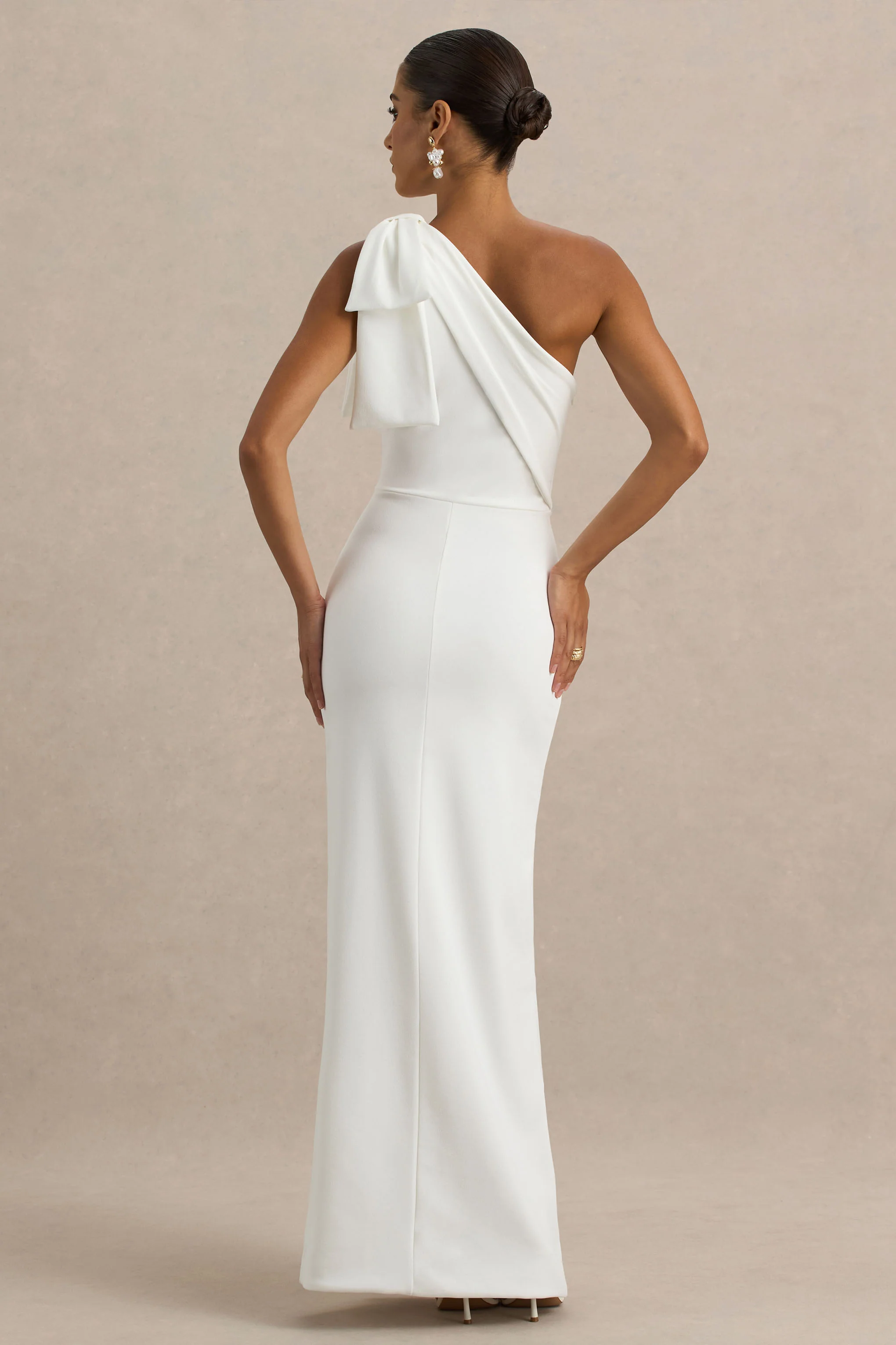 Kiri | White One-Shoulder Bow Maxi Dress - Image 2