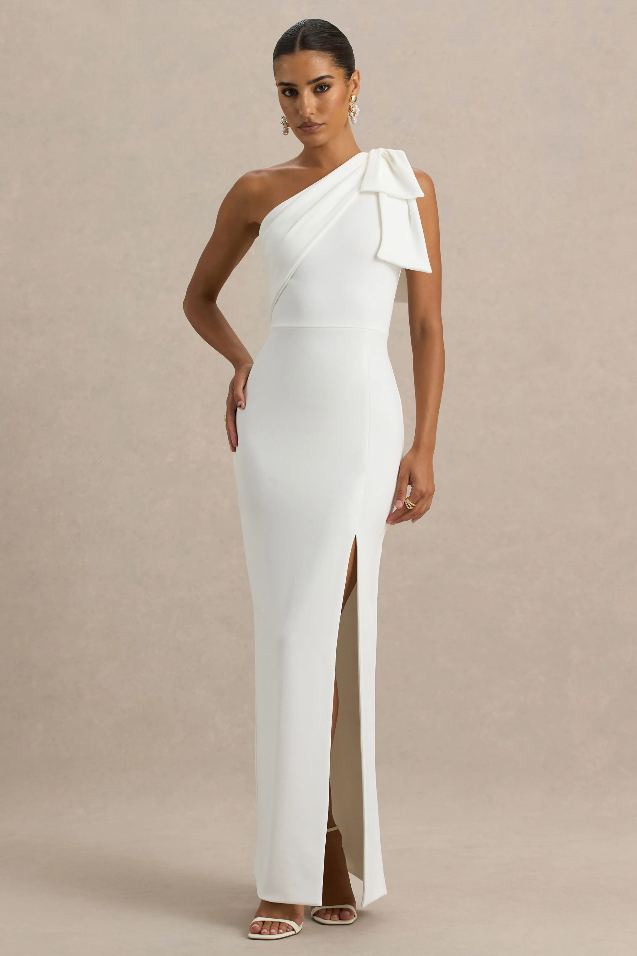 Kiri | White One-Shoulder Bow Maxi Dress - Image 4