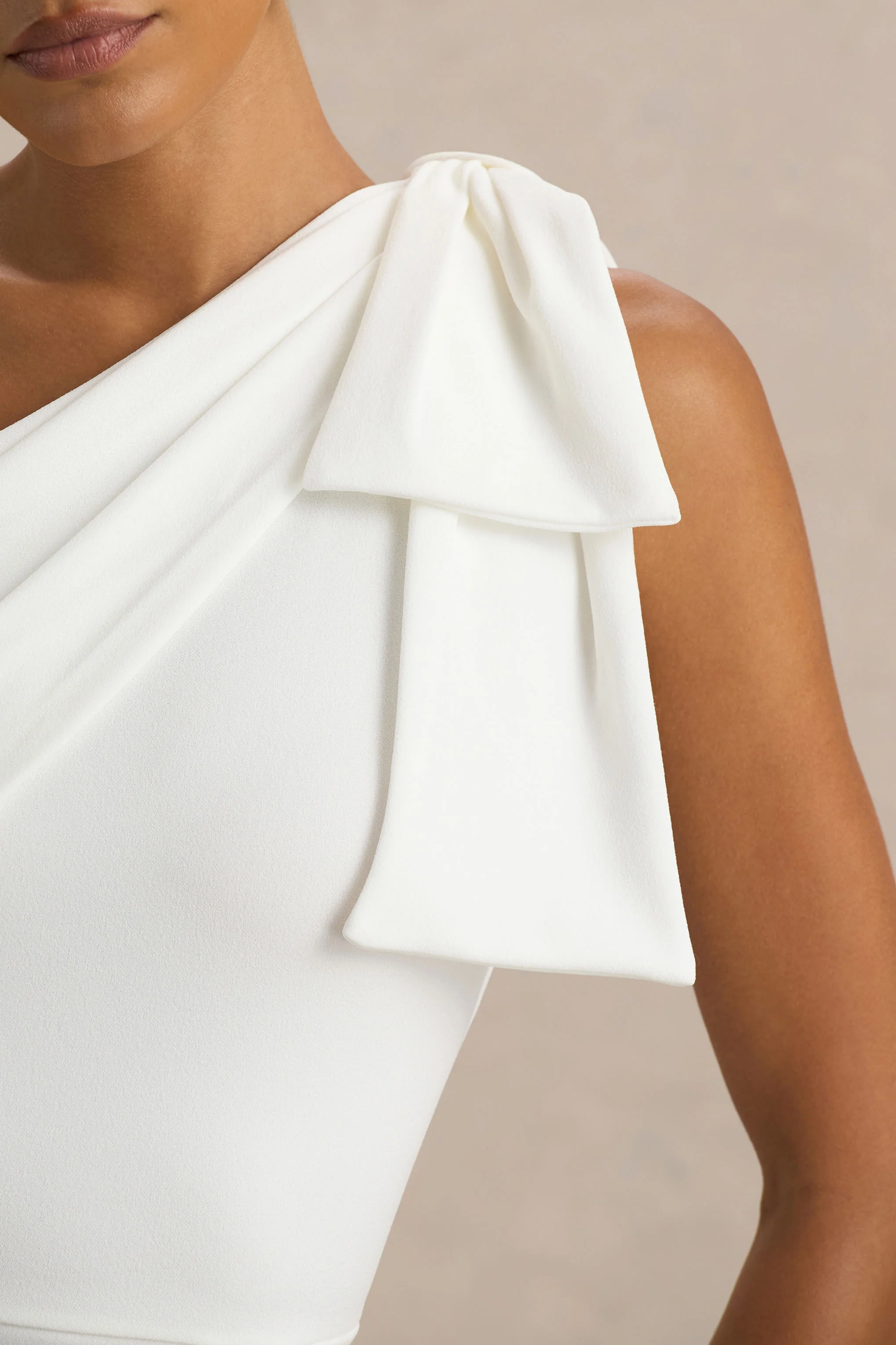 Kiri | White One-Shoulder Bow Maxi Dress - Image 6