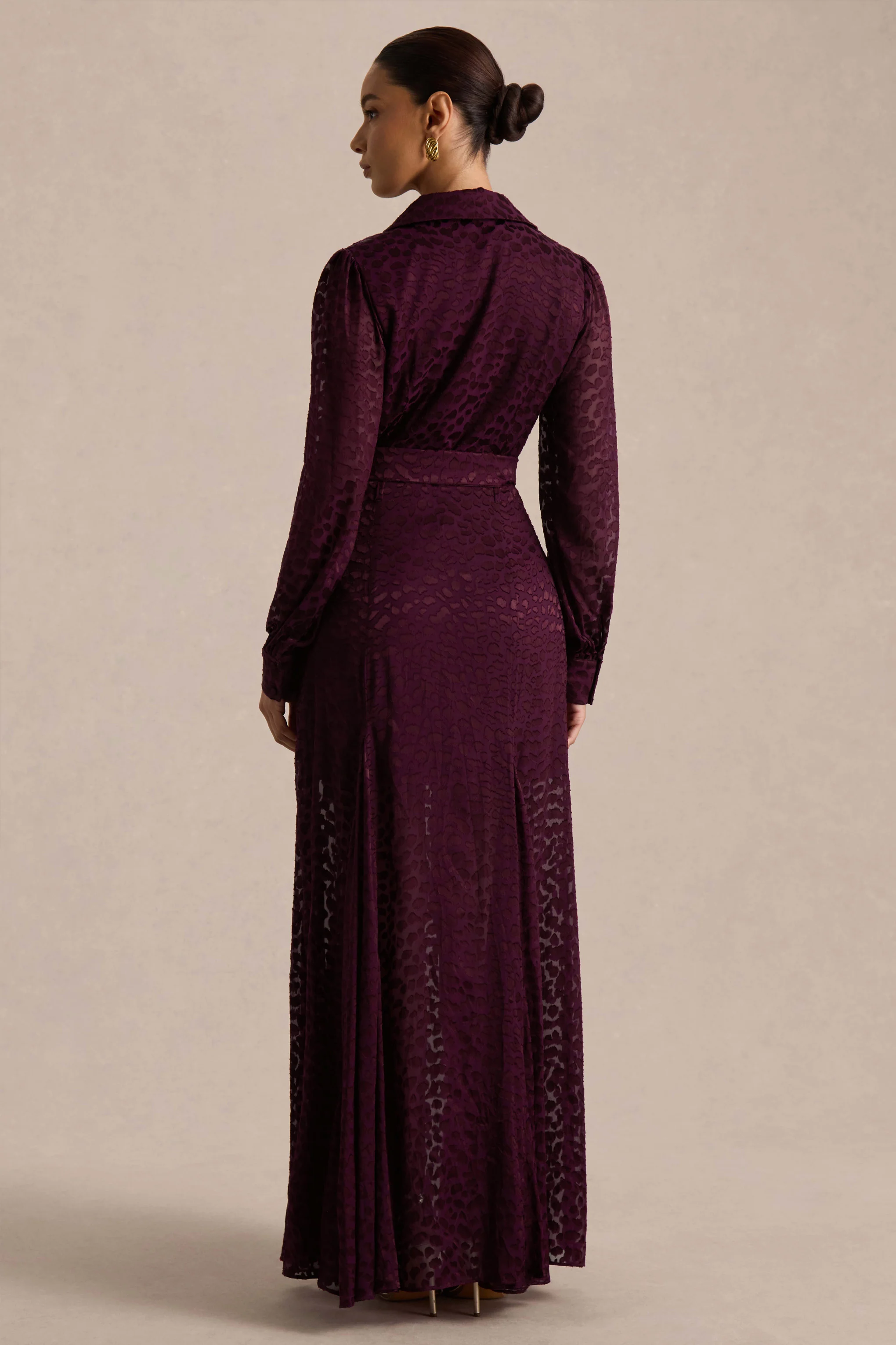 Kirsty | Purple Long Sleeve Shirt Dress With Full Skirt - Image 2