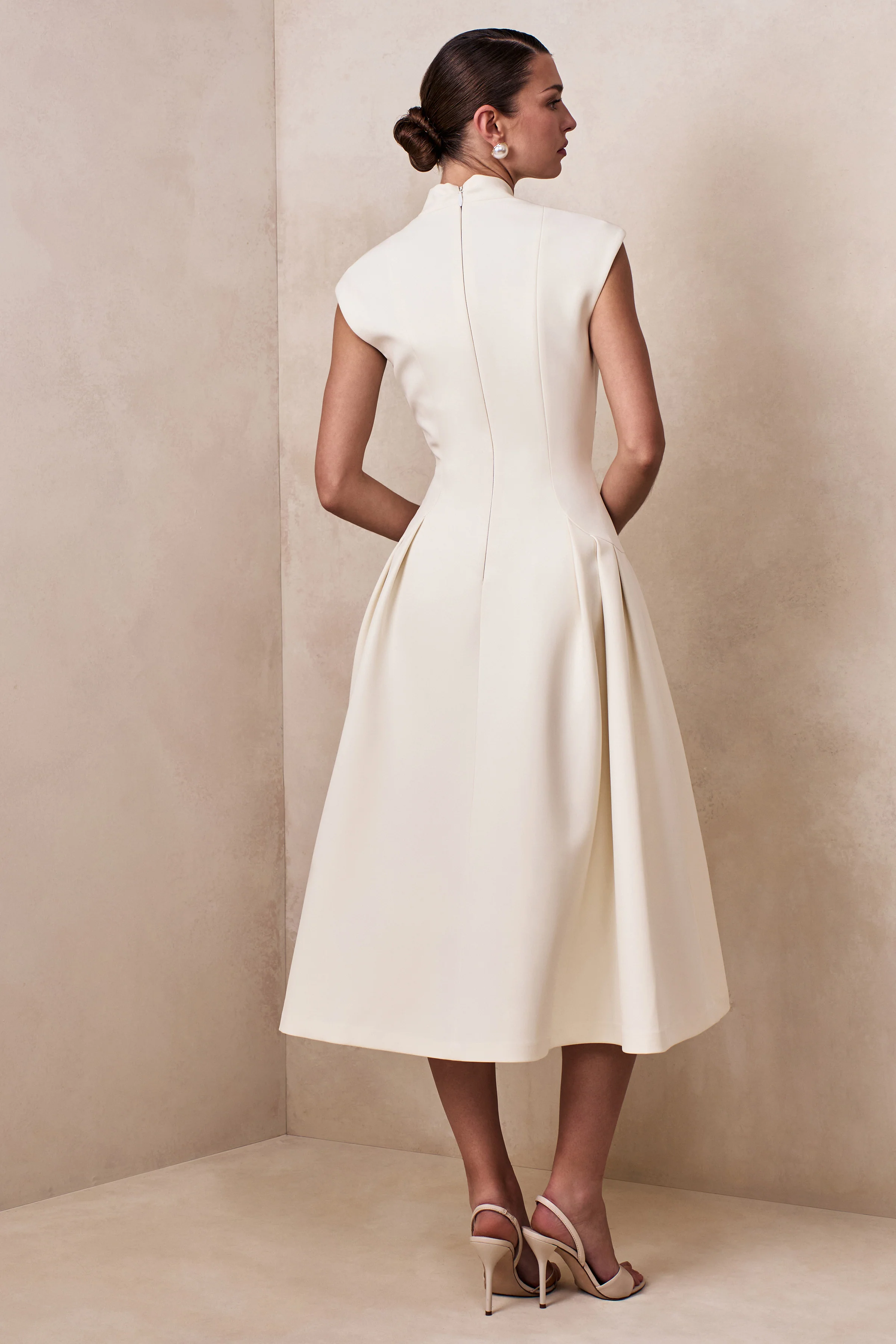 Kylen | Cream V-Neck Midi Dress - Image 2
