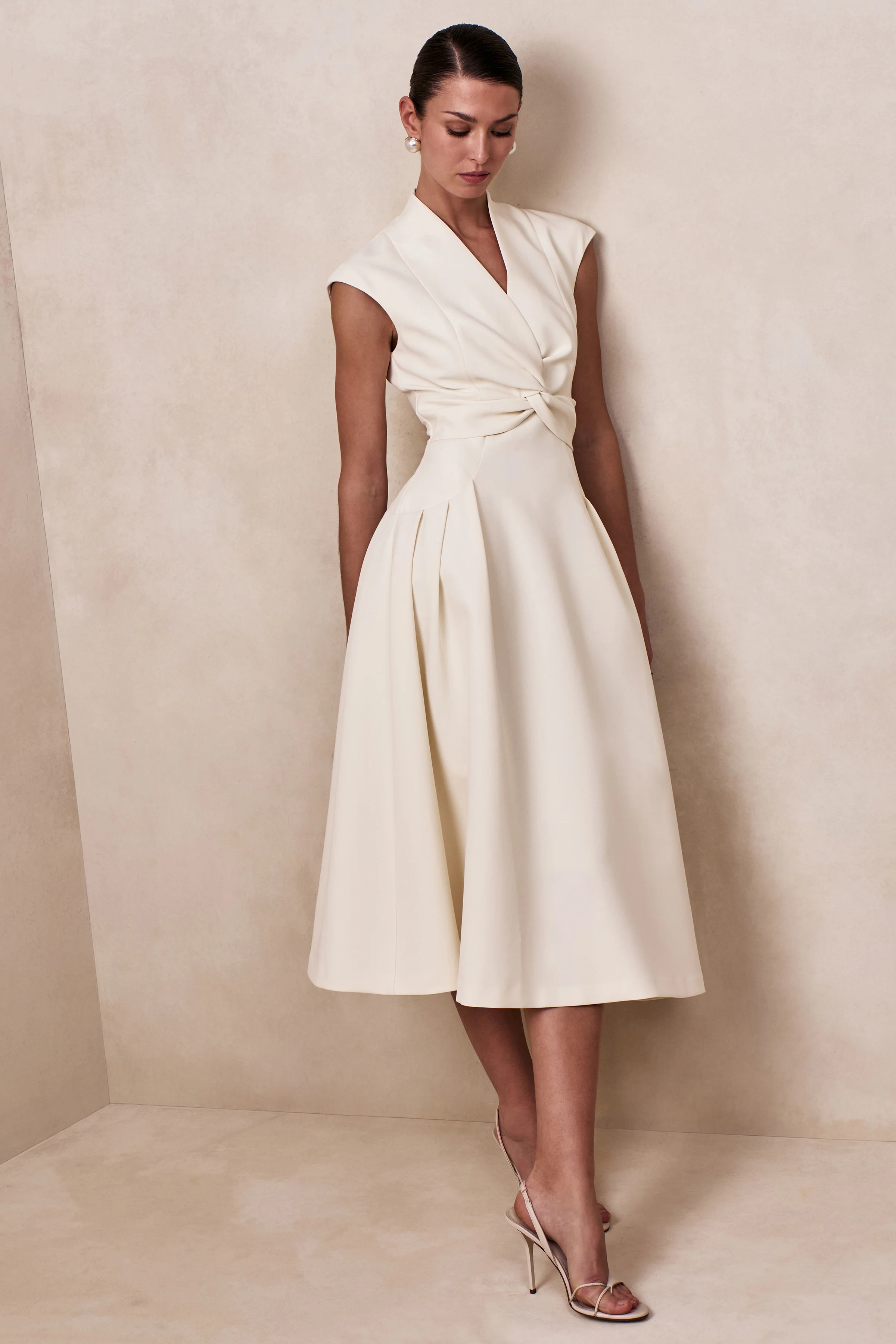 Kylen | Cream V-Neck Midi Dress - Image 5