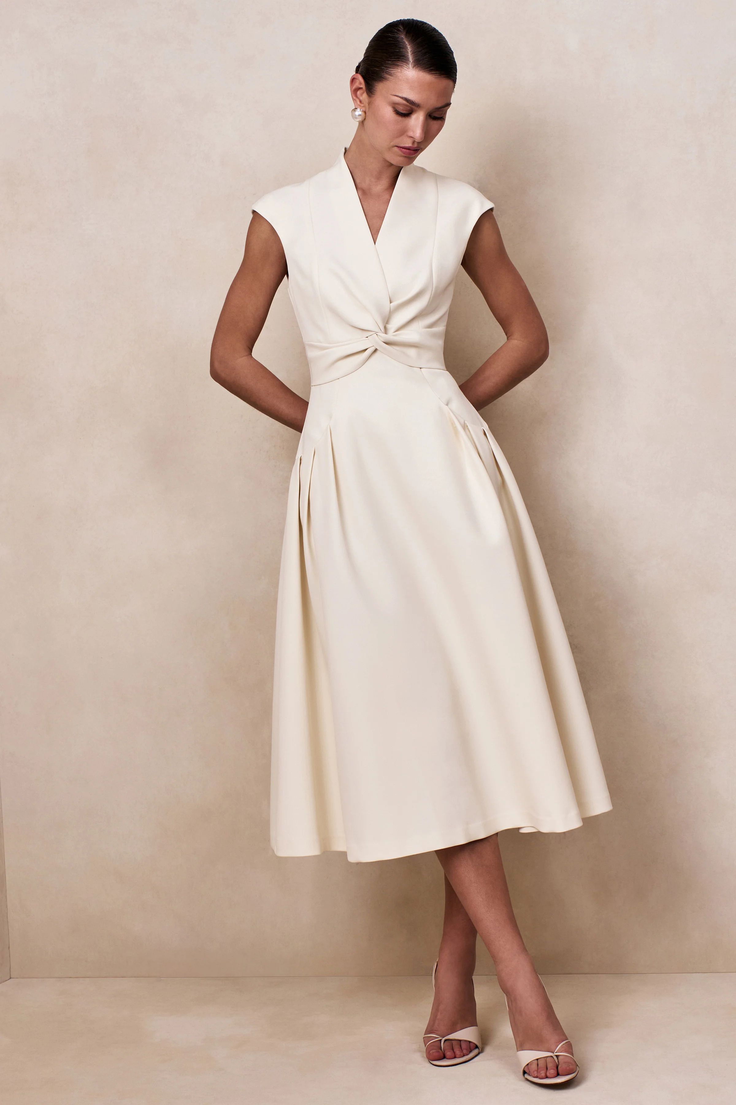 Kylen | Cream V-Neck Midi Dress - Image 6