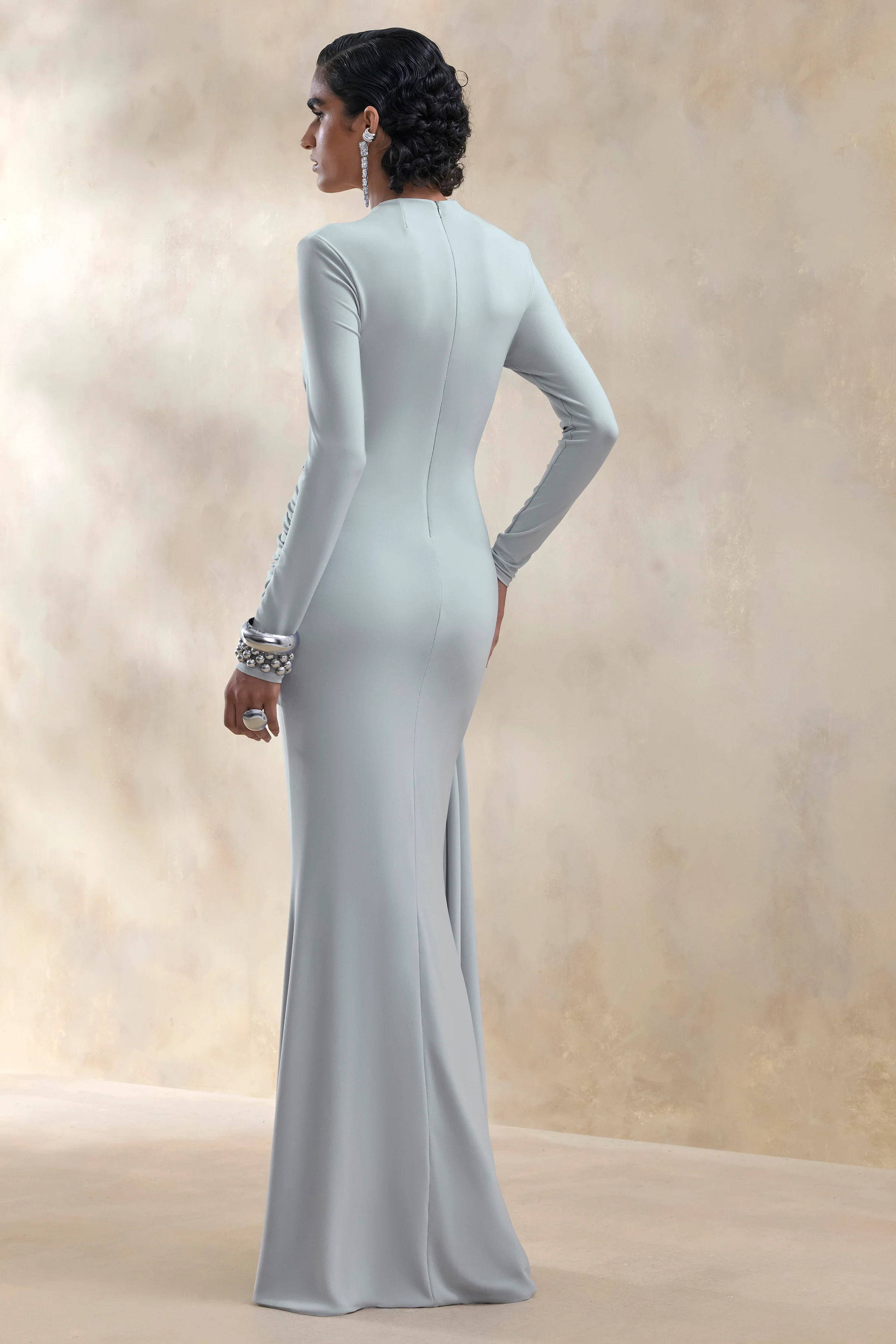 Kyrissa | Blue High-Neck Maxi Dress With Gathered-Detailing - Image 2