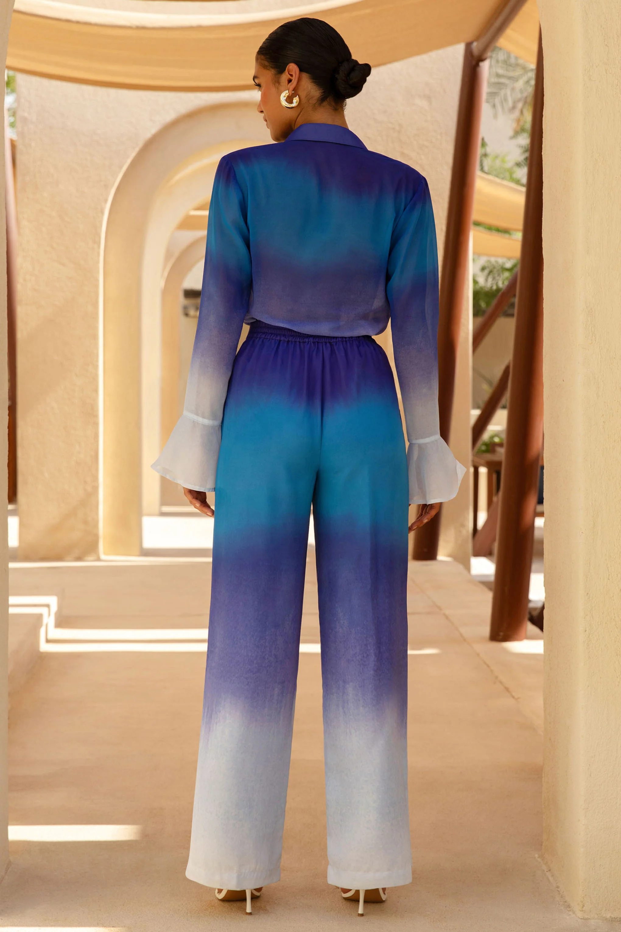 Last Light | Blue Ombre Satin Wide-Leg Trousers - Image 2
