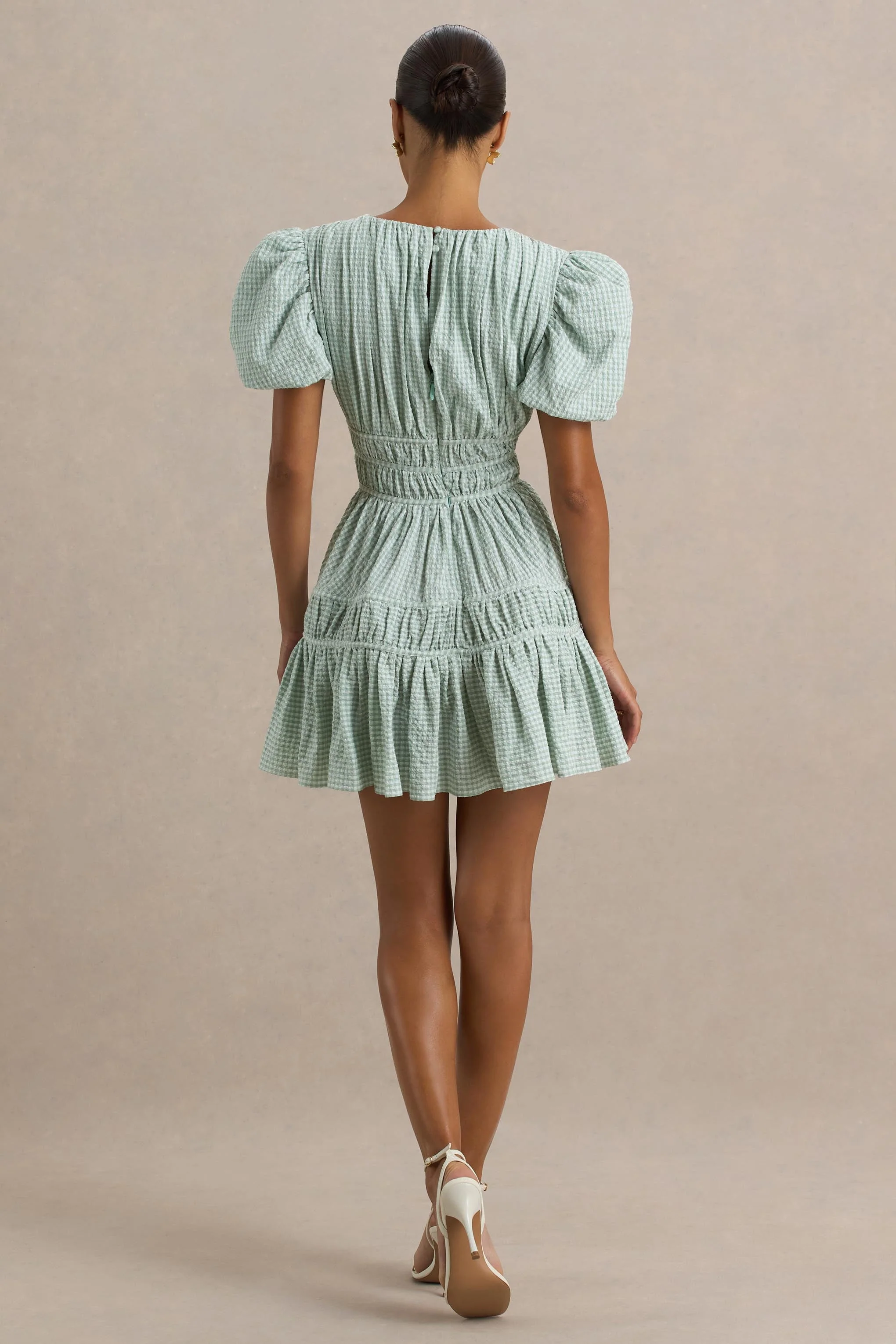 Laurelle | Green Extreme Plunge-Neck Mini Dress With Ruffling Detail - Image 2
