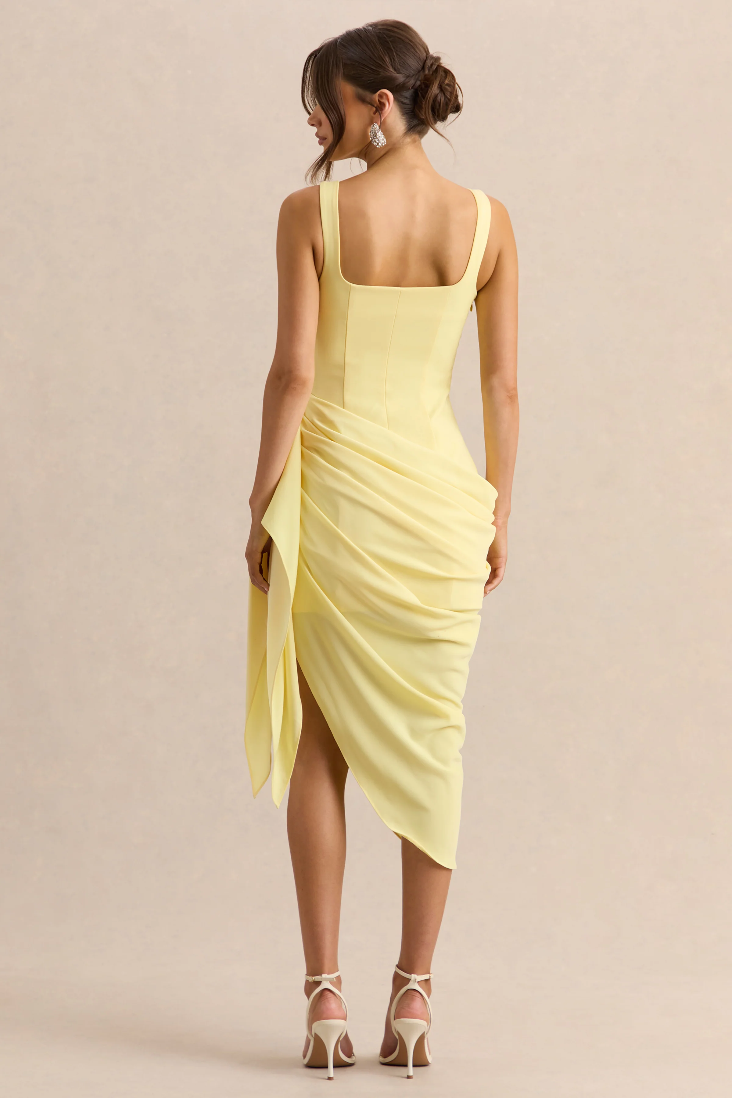 Letitia | Lemon Square-Neck Floral Detailed Wrap Midi Dress - Image 2