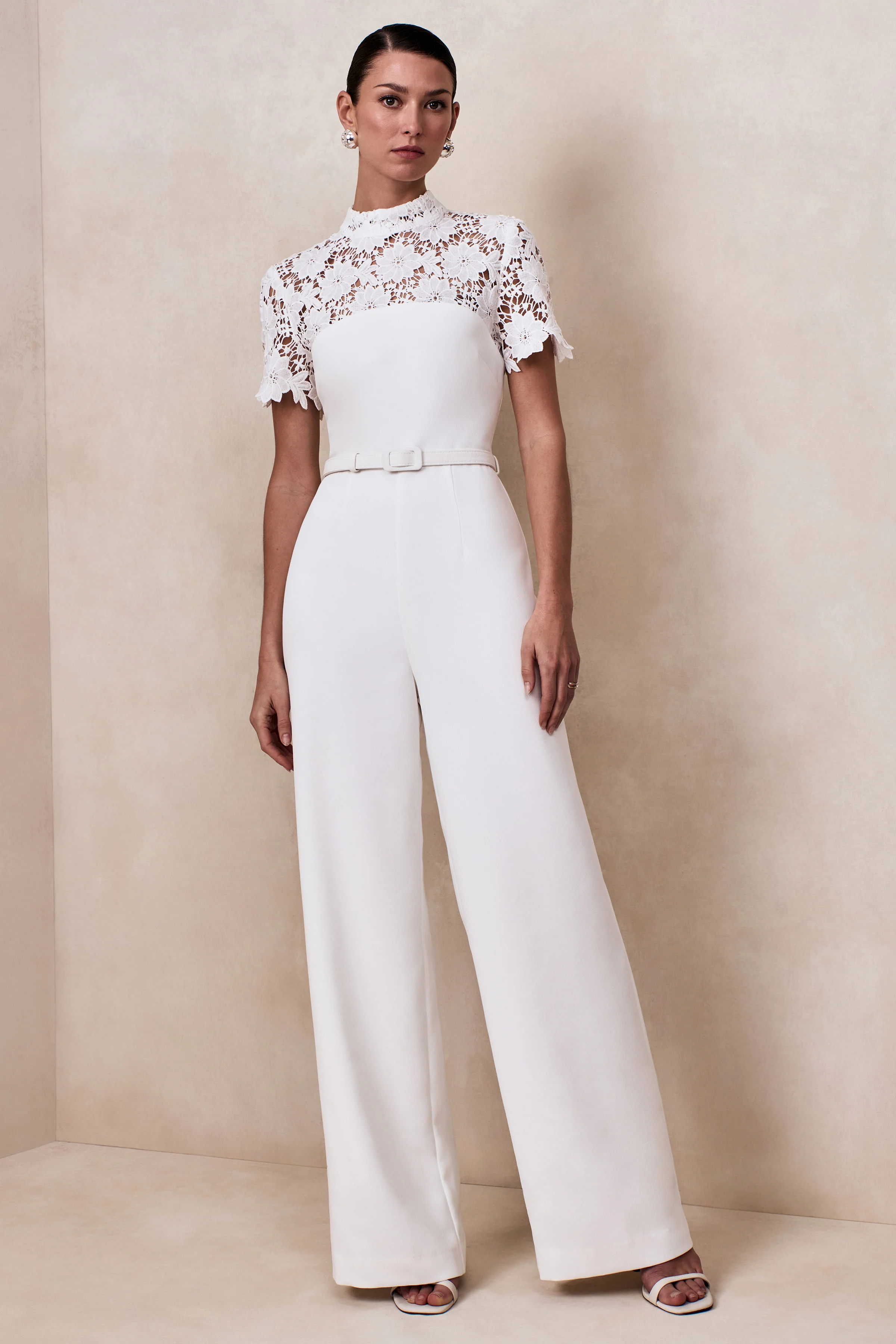 Liliana | White High-Neck Jumpsuit With Lace Detailing - Image 4