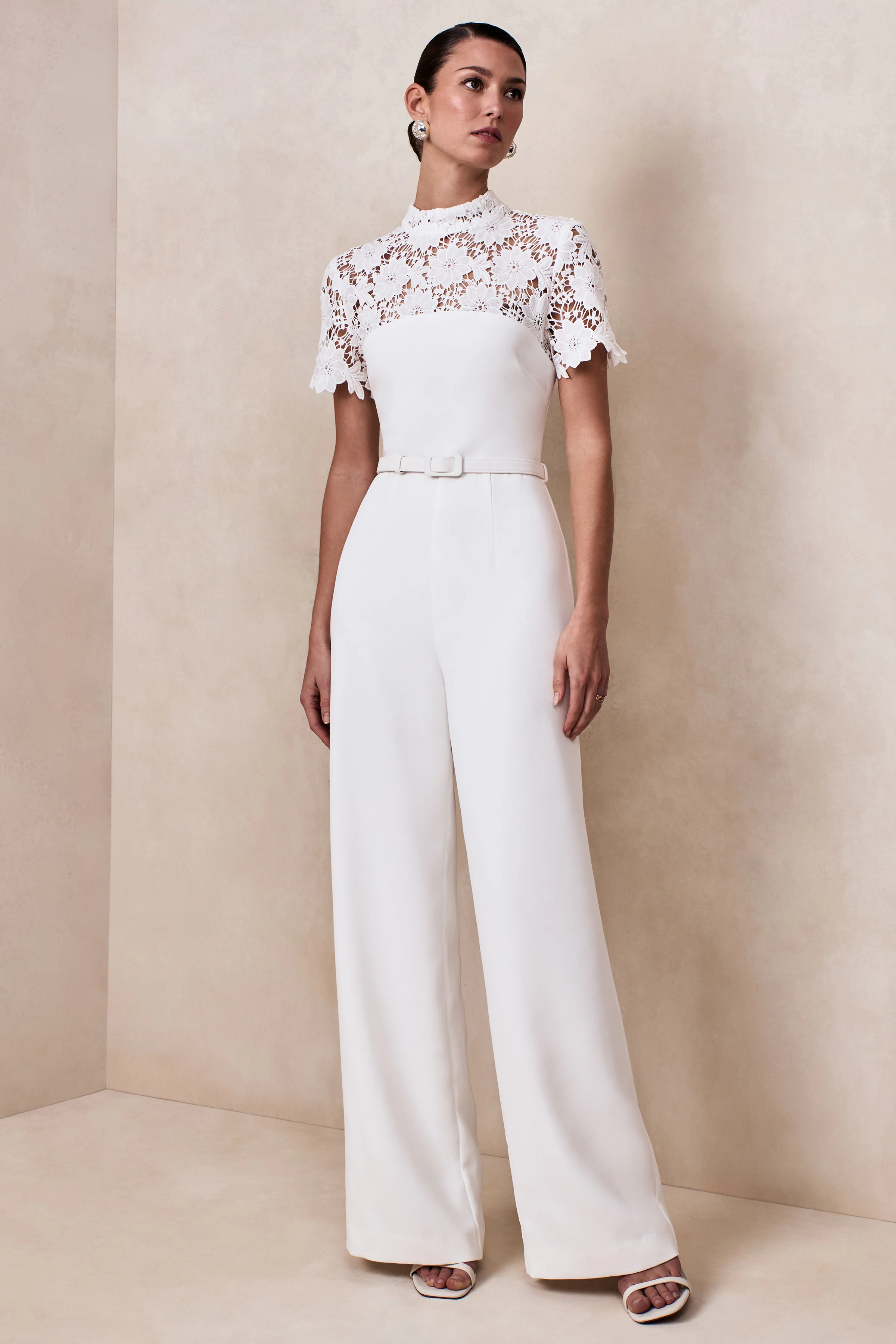 Liliana | White High-Neck Jumpsuit With Lace Detailing - Image 5