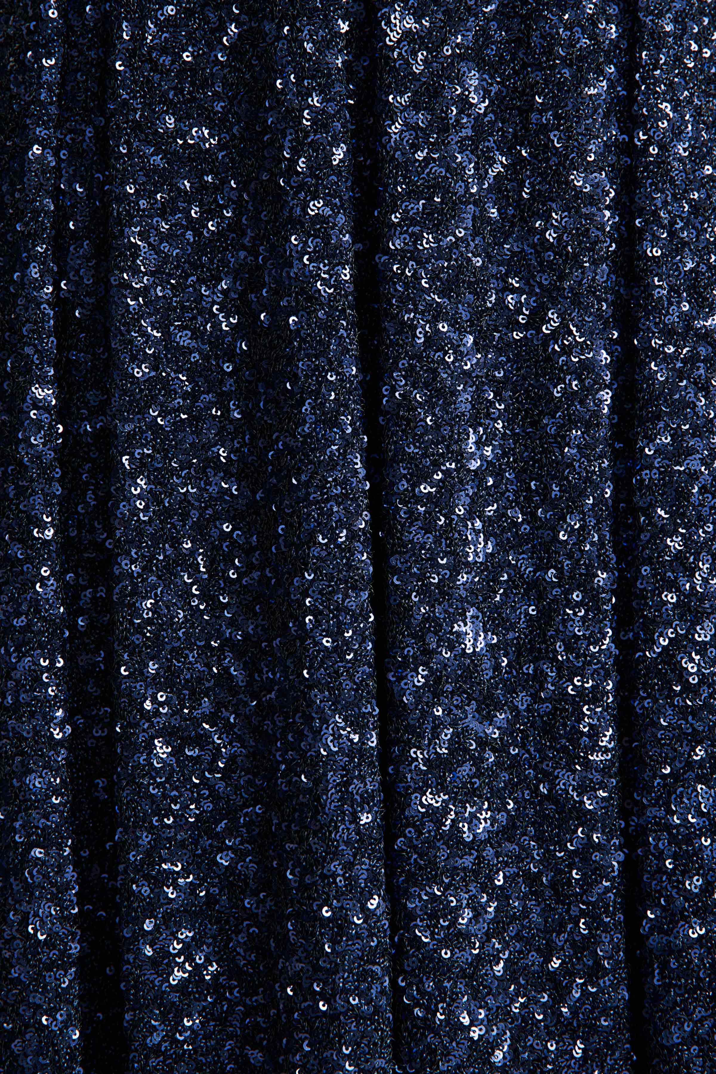 Lima | Navy Sequin Square-Neck A-Line Midi Dress - Image 6