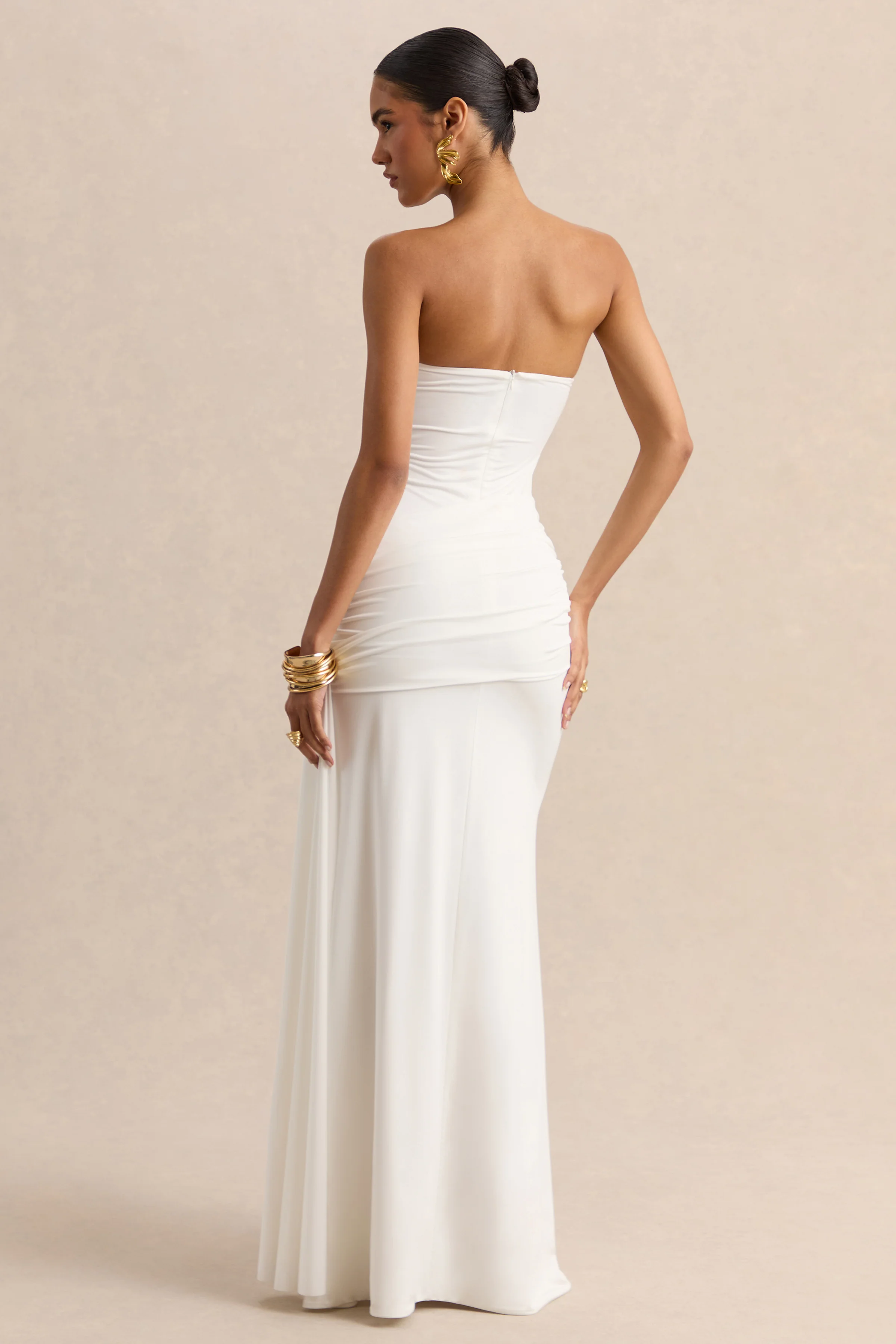 Liramine | White Bandeau Maxi-Dress With Gathered-Detailing And Sash - Image 2