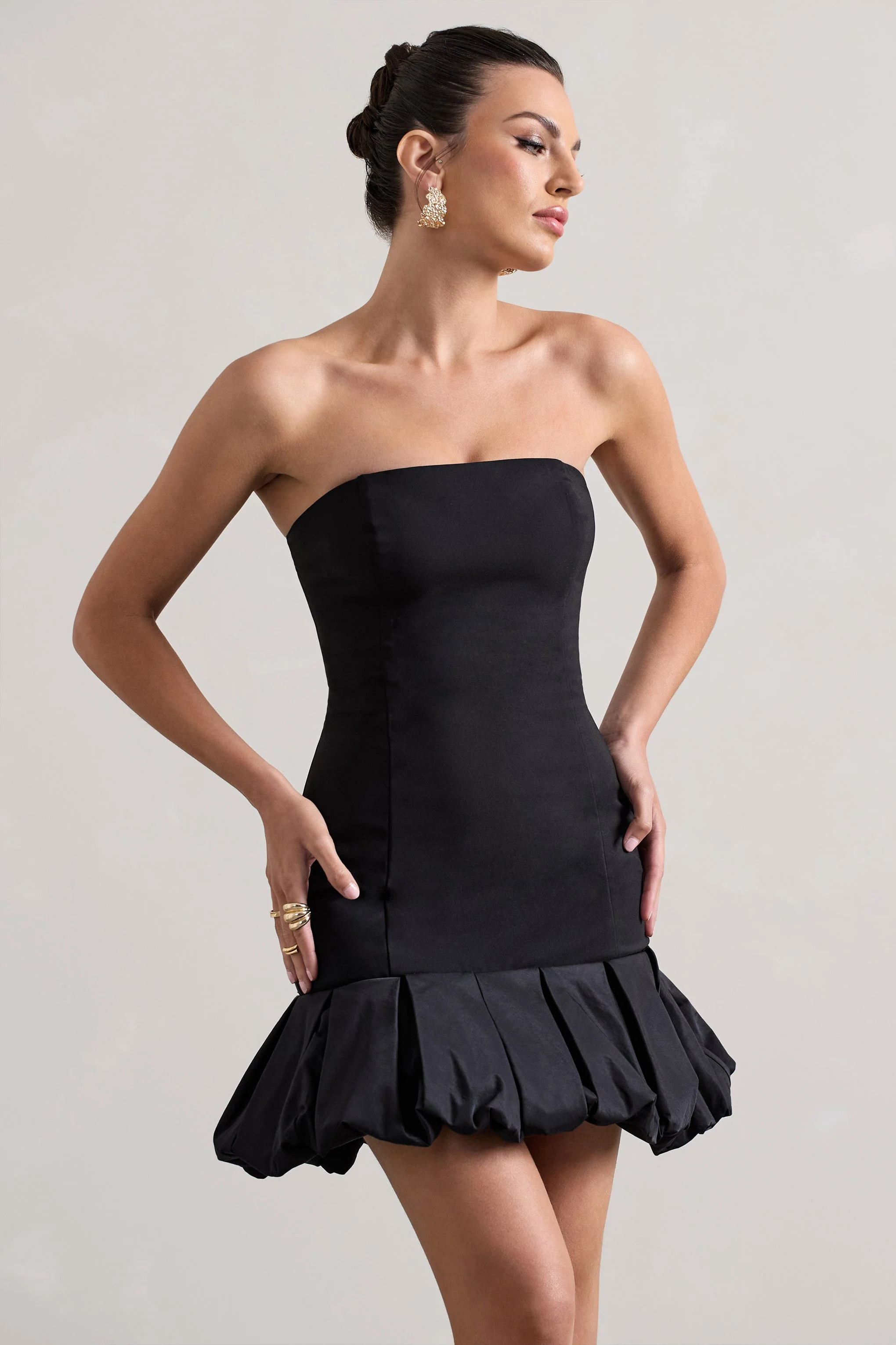 Liscia | Black Bandeau Mini Dress With Ruffle Trim - Image 3