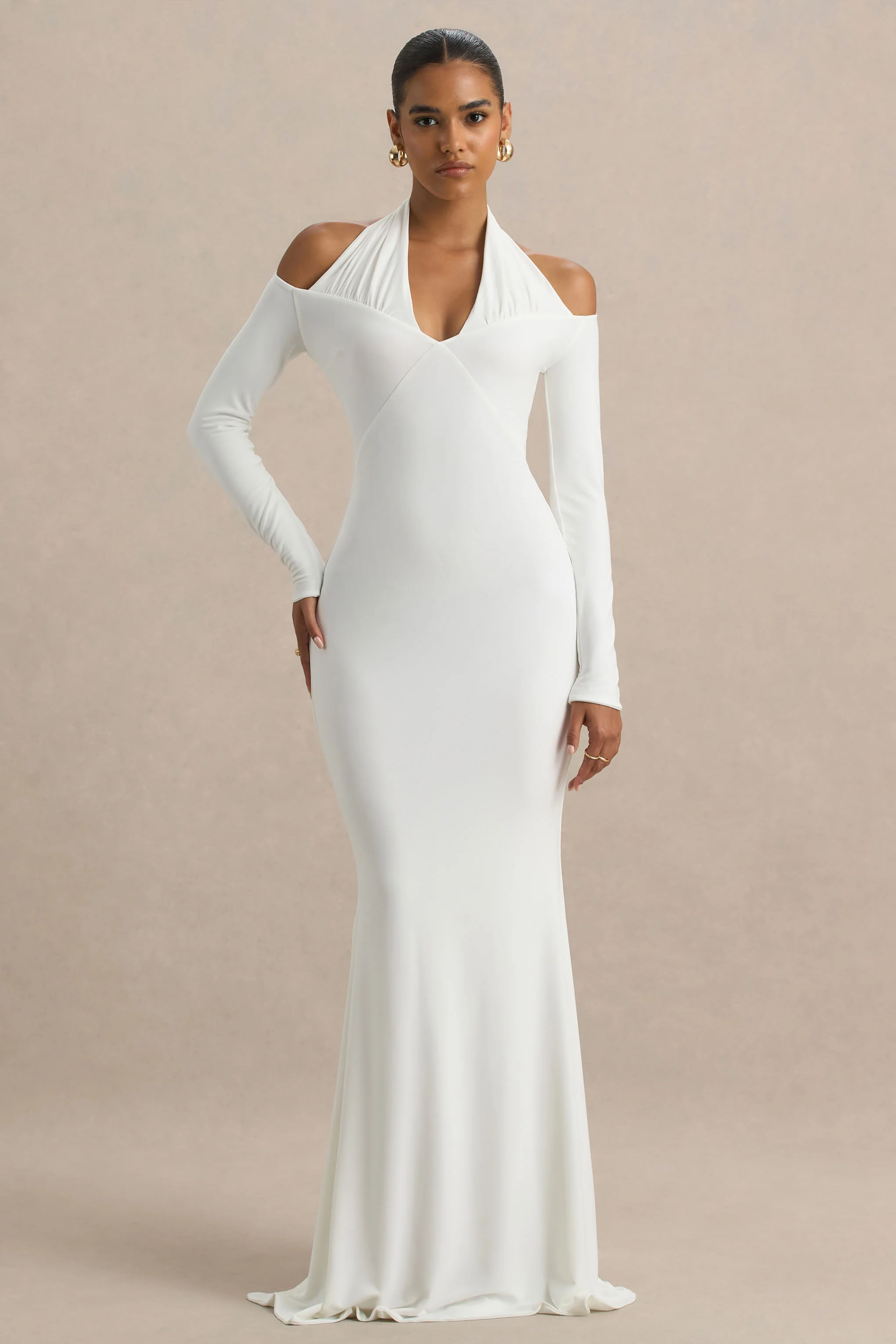 Living High | White Halter-Neck Maxi Dress With Long Sleeves - Image 5