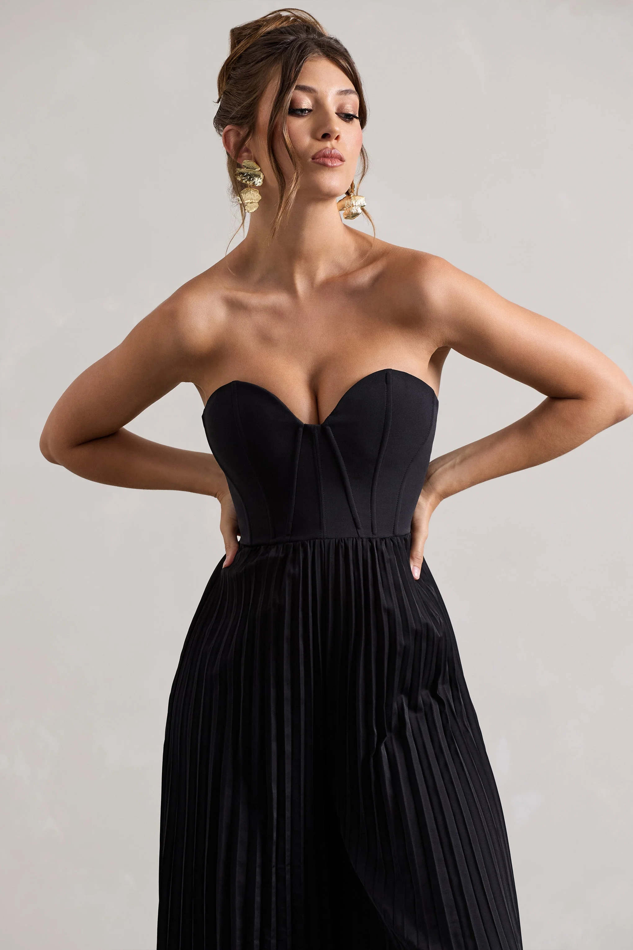 Lorelai | Black Corset Plisse Wide-Leg Jumpsuit - Image 3