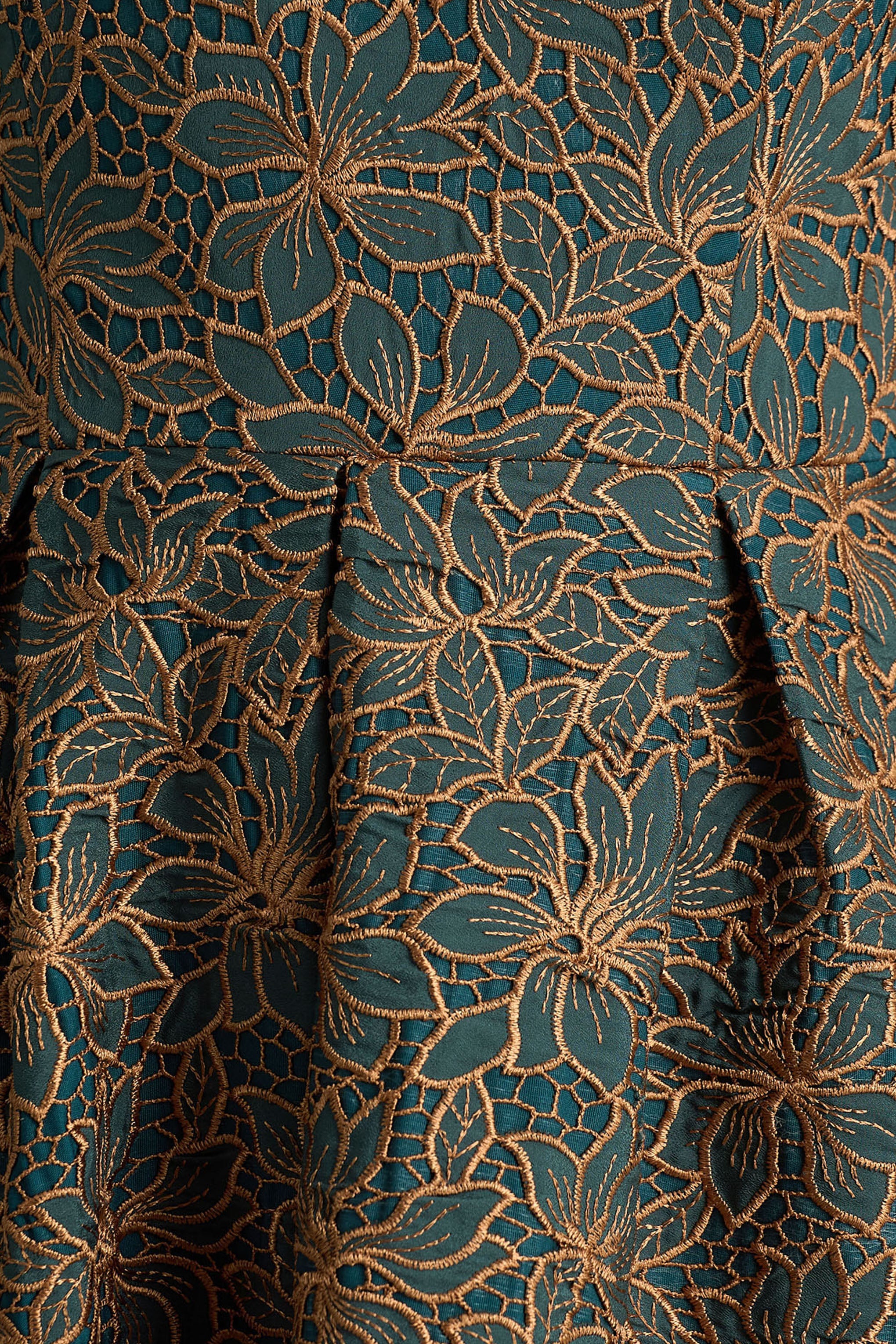 Loretta | Dark Green And Rust Embroidered Bandeau Midi Dress - Image 6