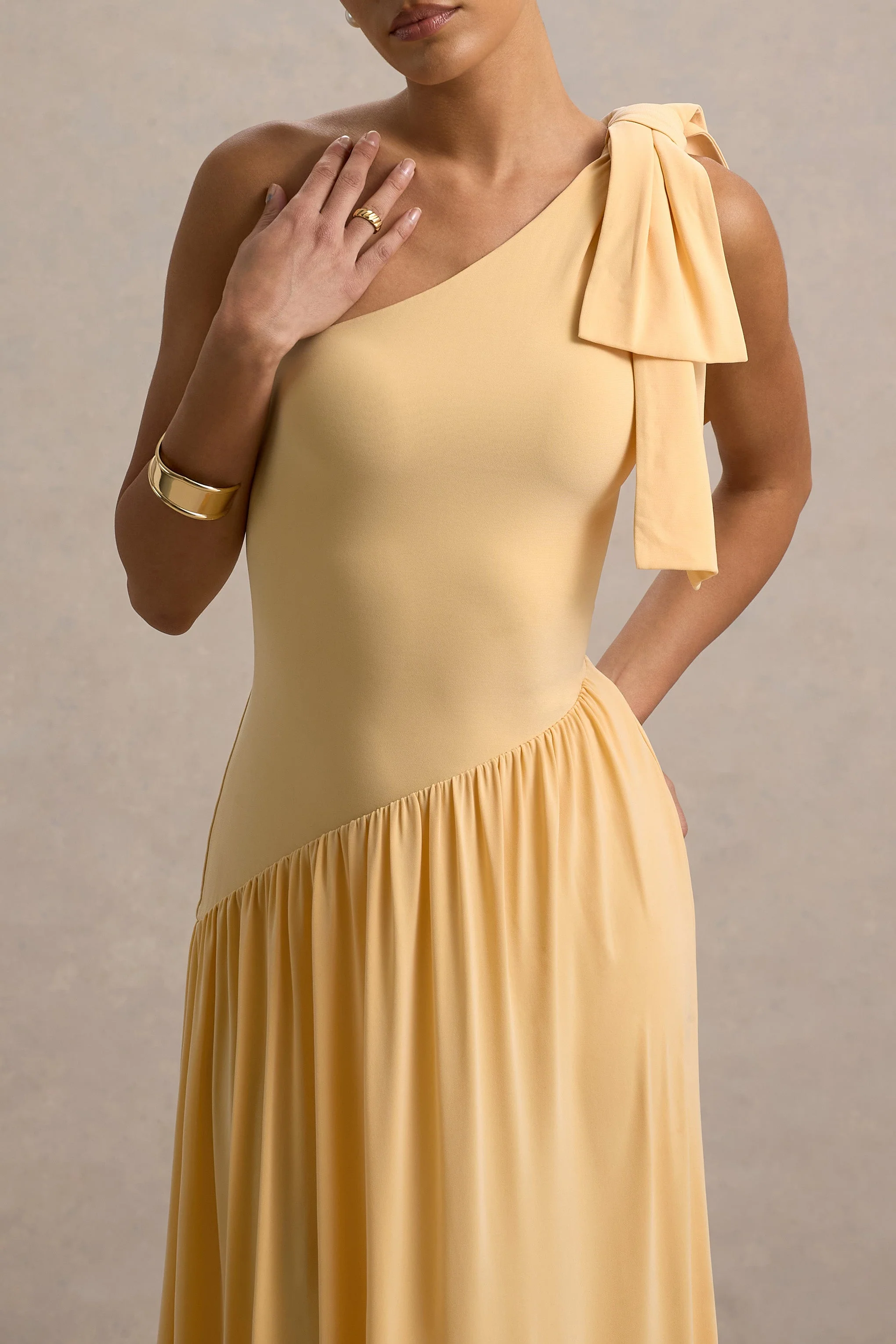 Lotus Love | Orange One-Shoulder Hanky-Hem Maxi Dress With Bow - Image 4