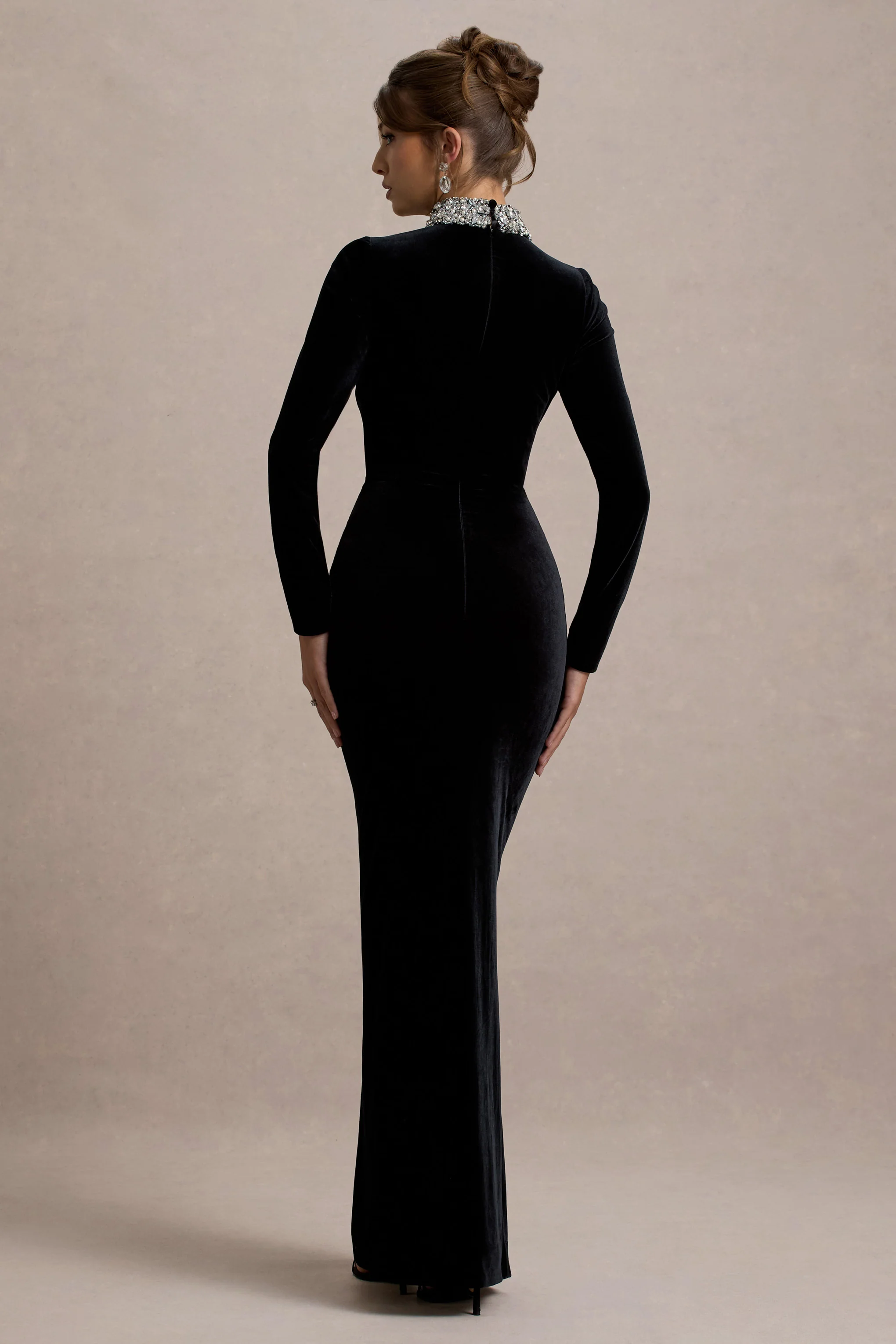 Love Lost | Black Velvet Embellished Twist Maxi Dress - Image 2