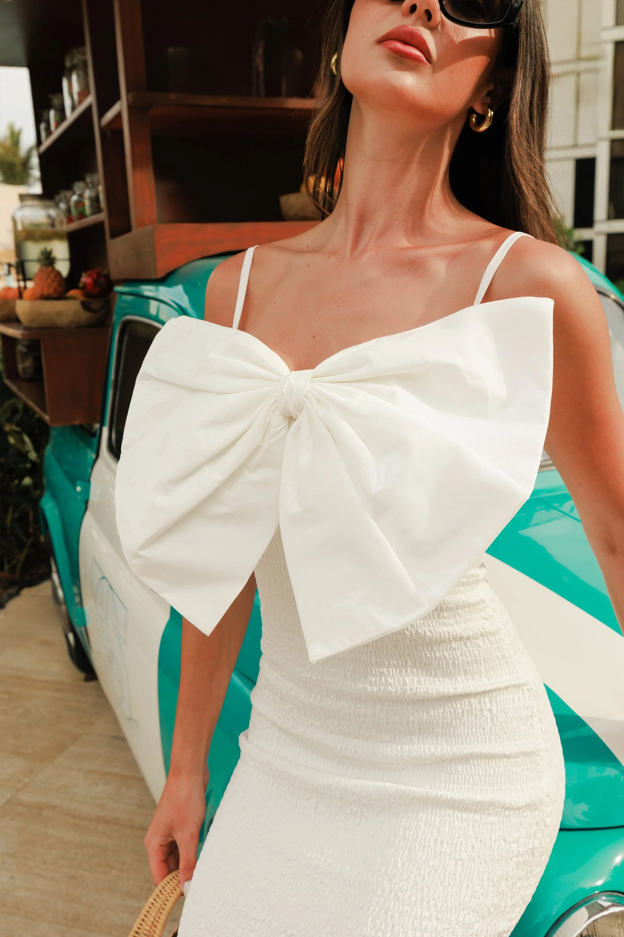 Love Poem | White Bodycon Midi Dress With Oversized Bow - Image 6
