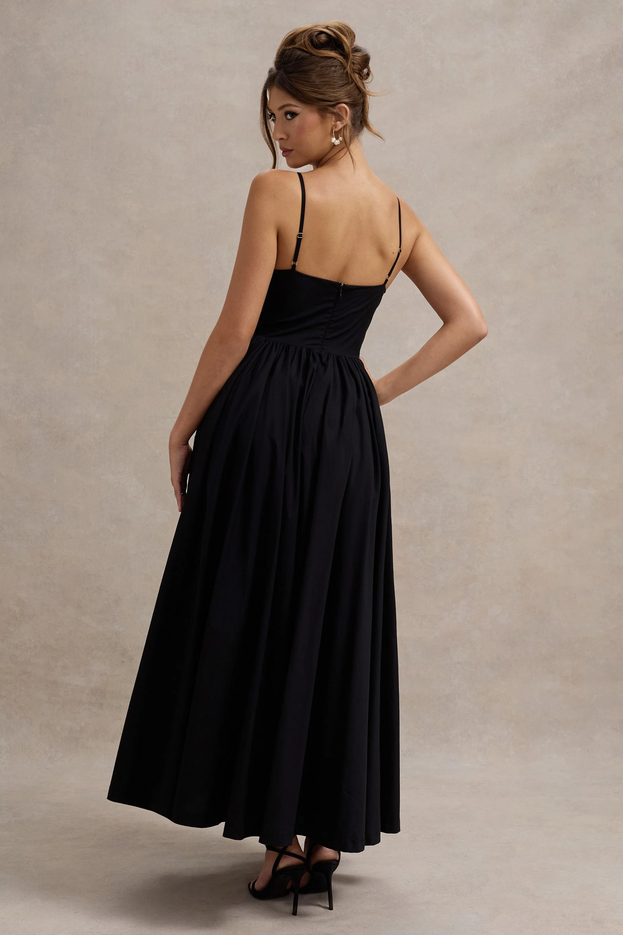 Loved Up | Black Strappy Pleated Maxi Dress With Bows - Image 2