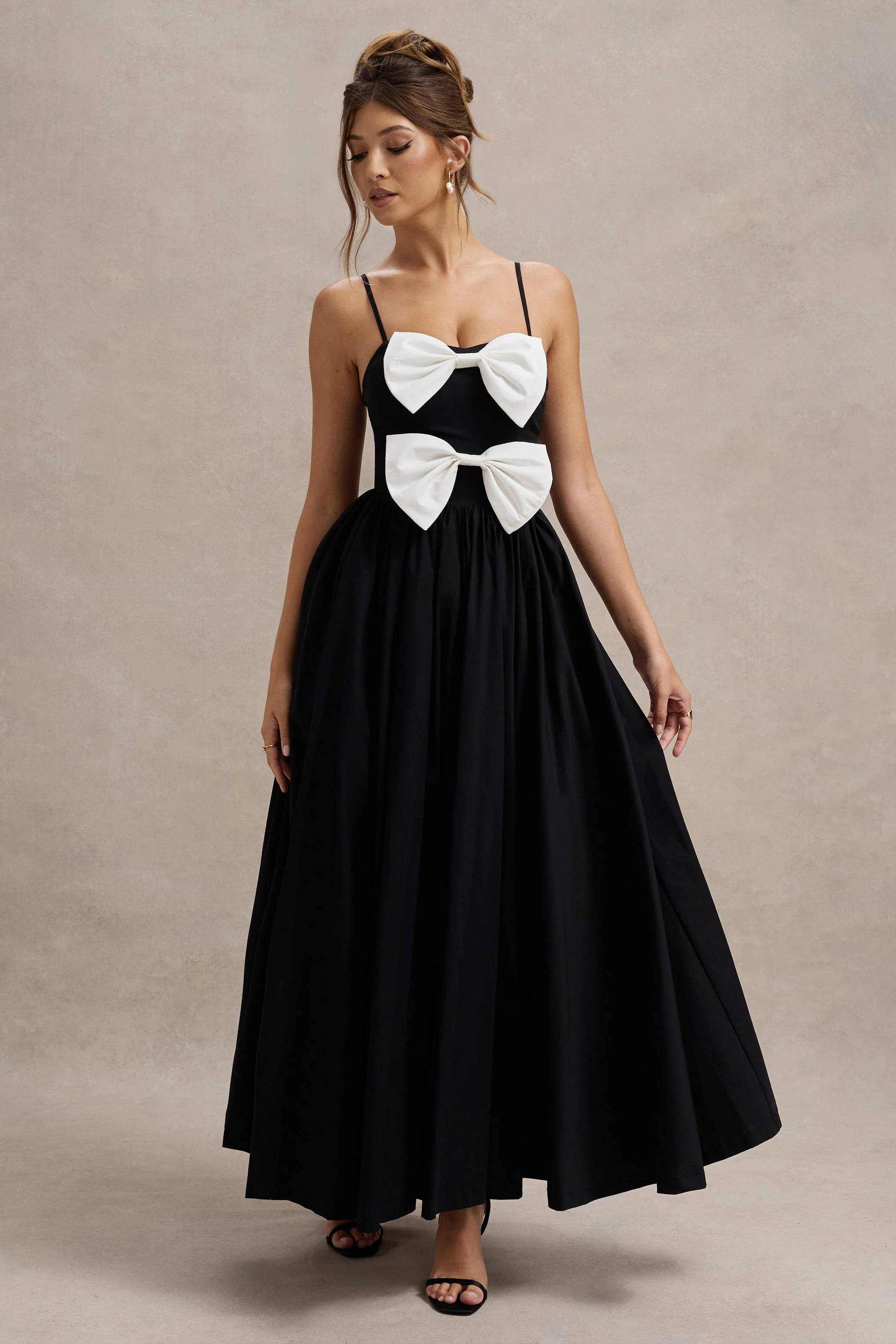 Loved Up | Black Strappy Pleated Maxi Dress With Bows - Image 6