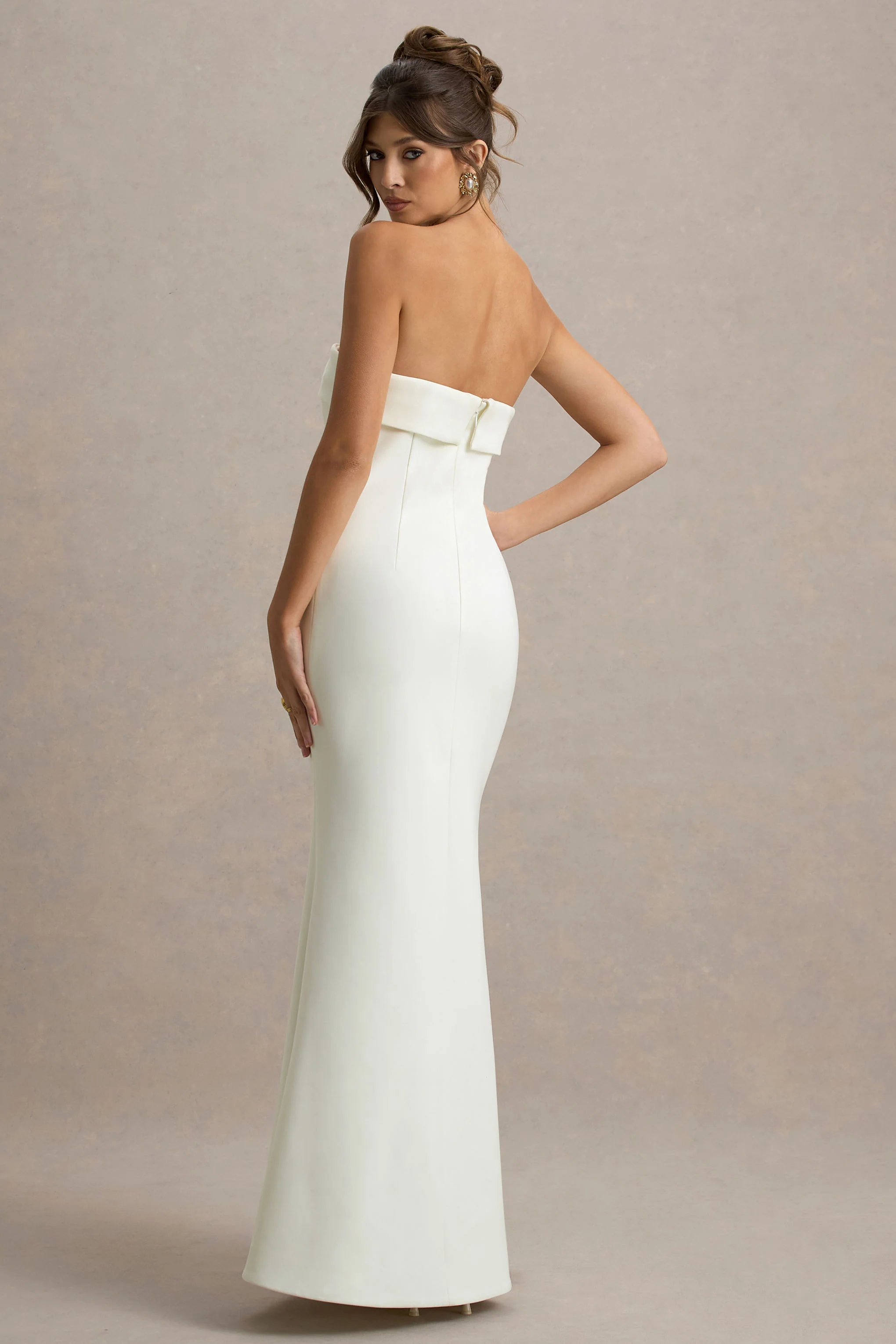 Lucia | Cream Bandeau Tailored Maxi Dress With Split - Image 2