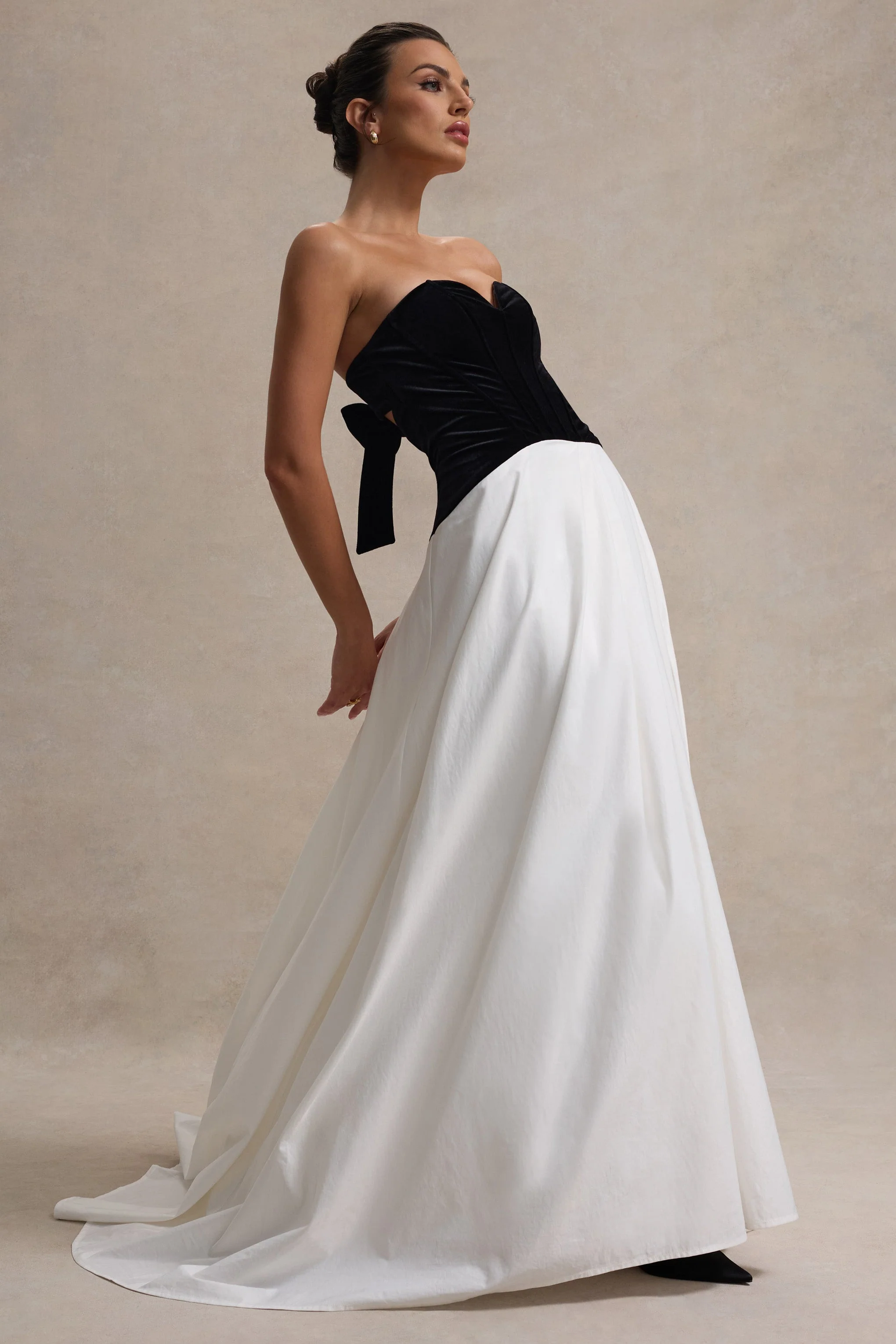 Lucienne | Black & Cream Sweetheart Corset Split Maxi Dress - Image 6