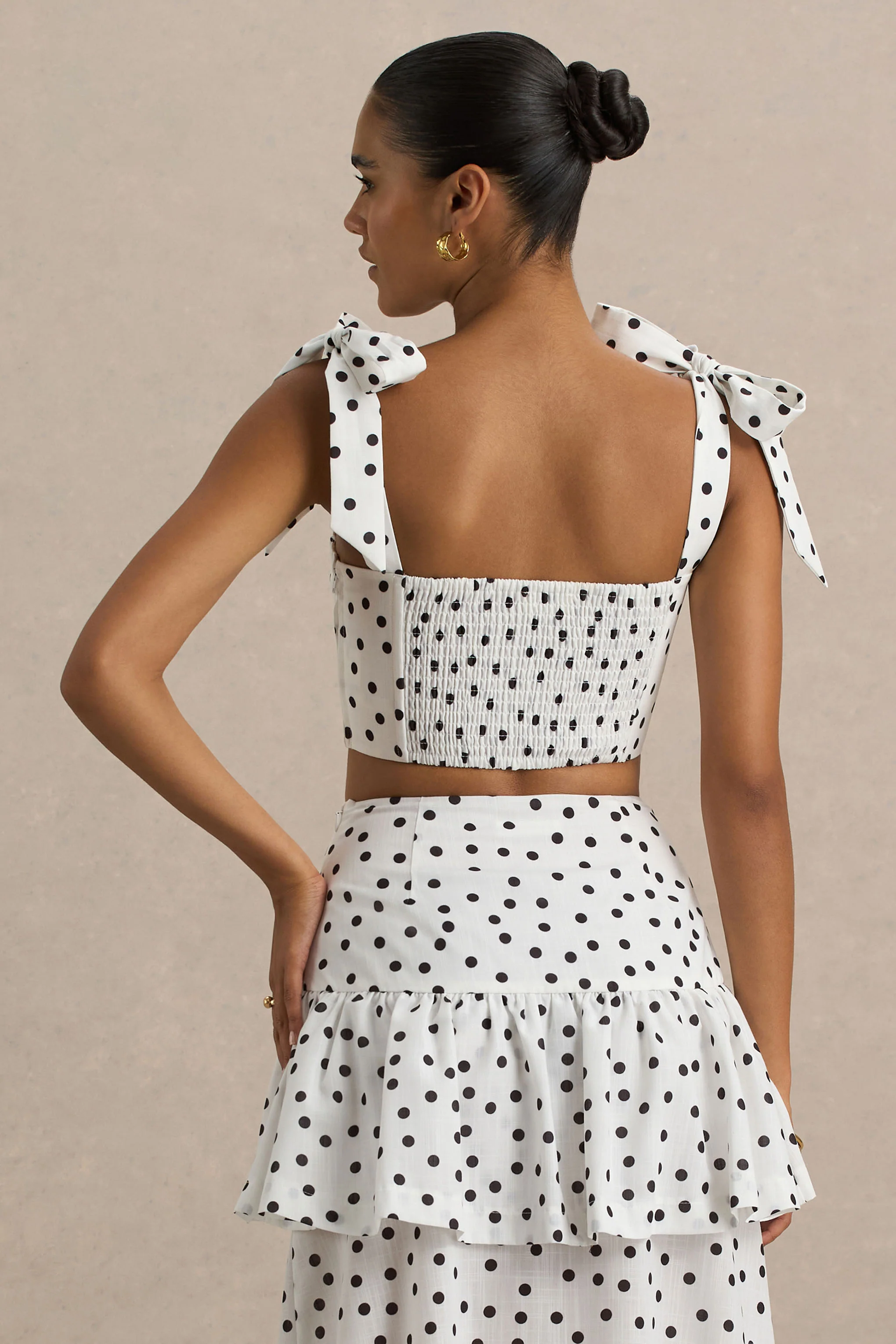 Lumen | White Polka Dot Corset Sweetheart Top With Bow Straps - Image 2