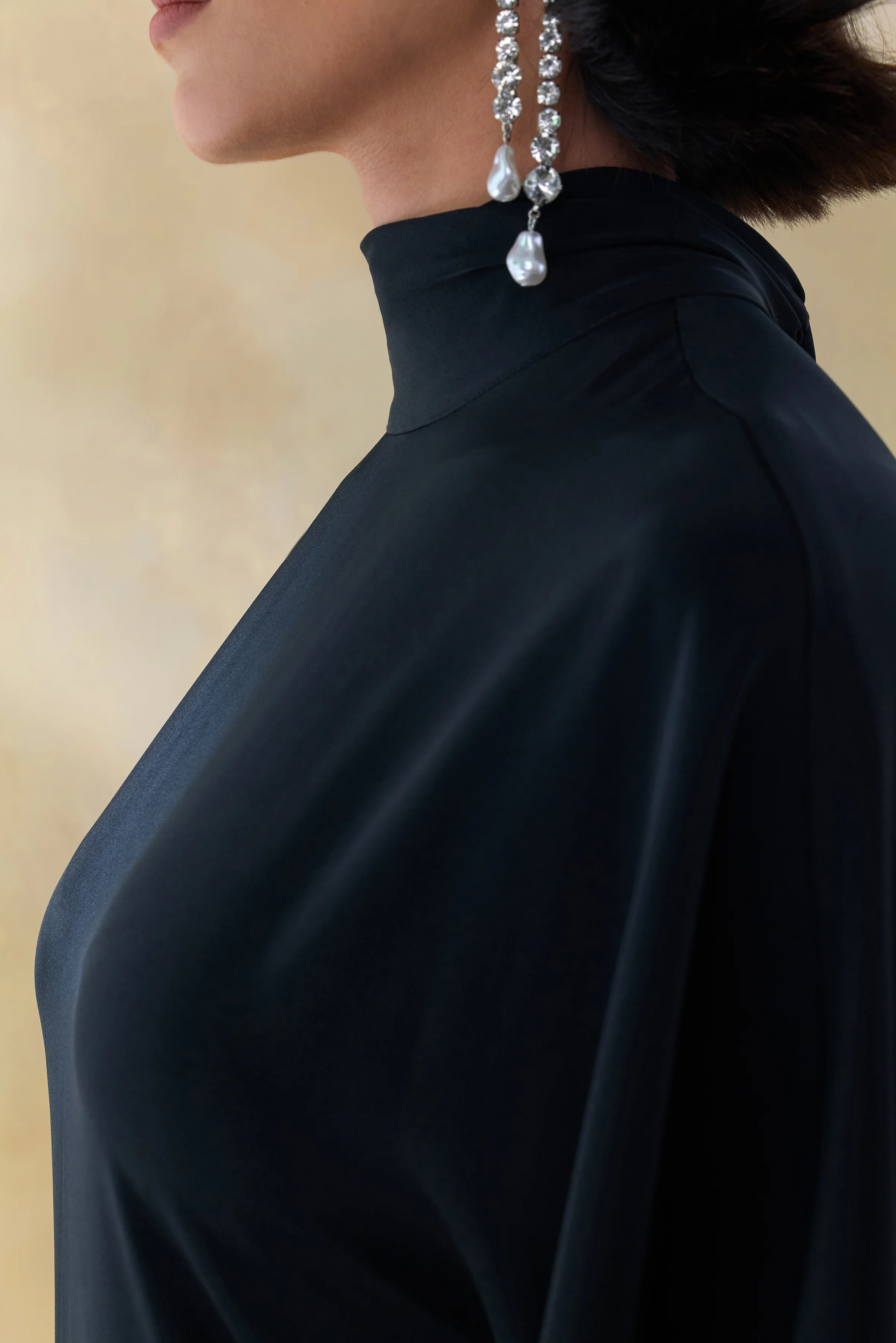 Lumisette | Black Satin High-Neck Maxi Dress With Cape - Image 7