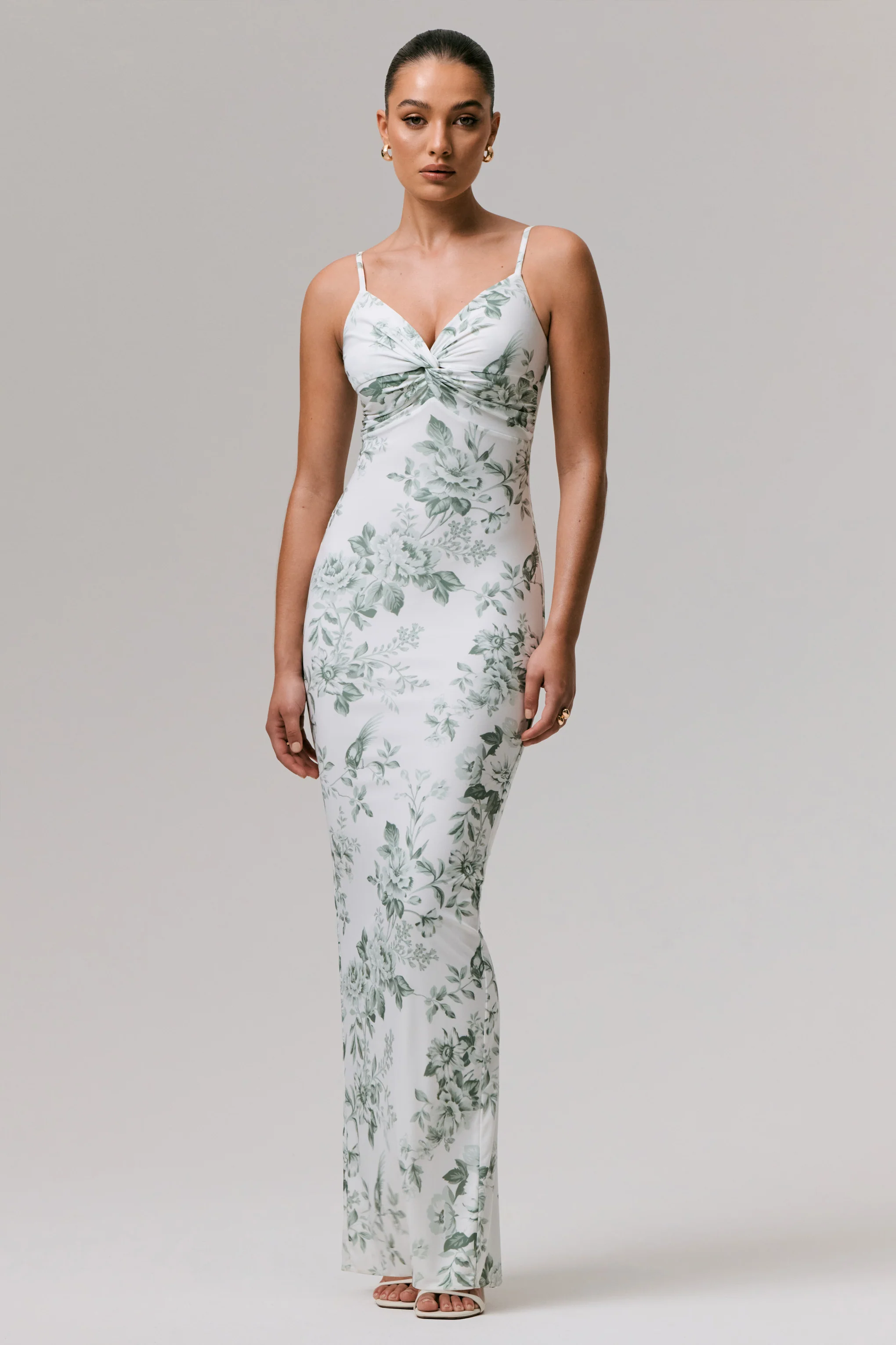 Luz | Green Porcelain Print Strappy Maxi Dress - Image 3