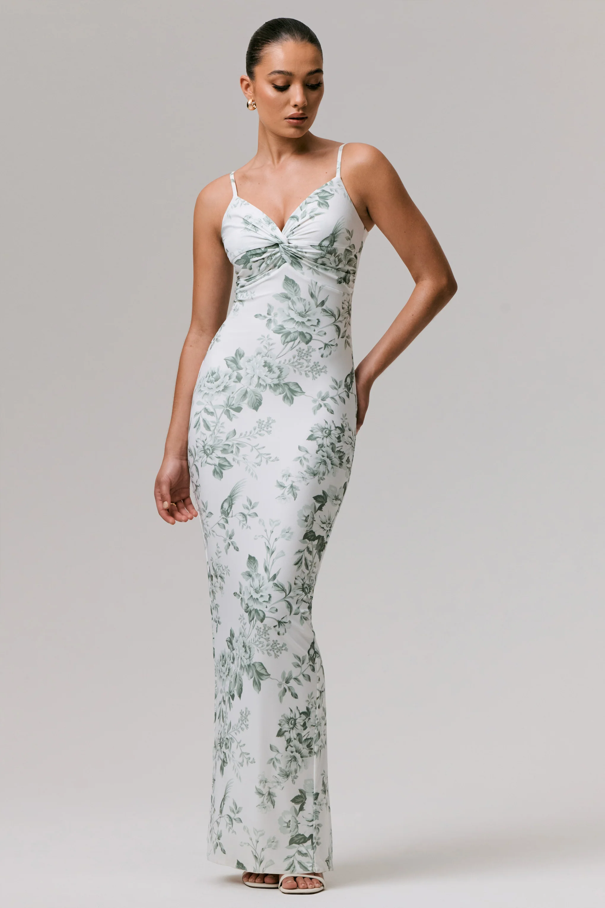 Luz | Green Porcelain Print Strappy Maxi Dress - Image 4