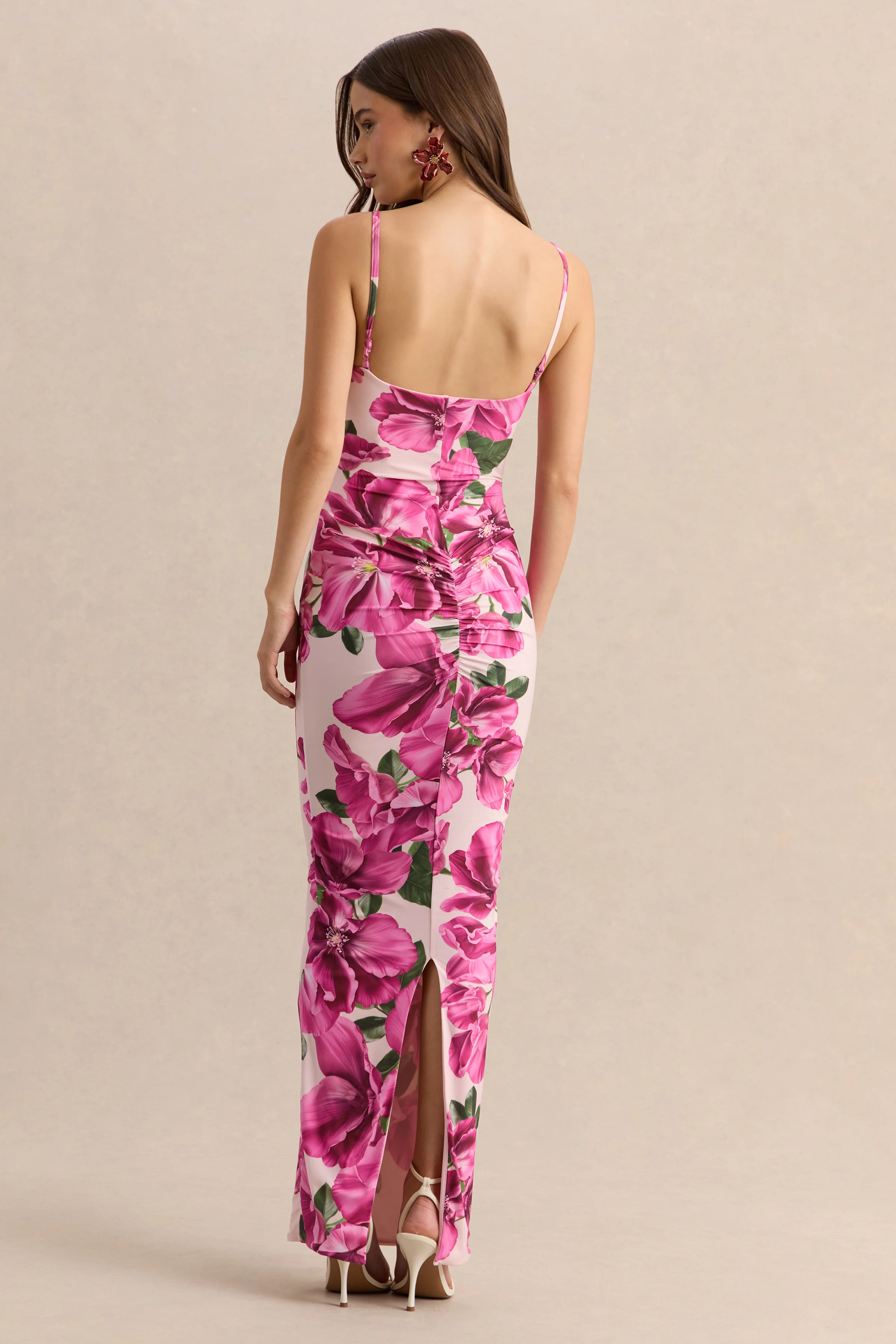 Luz | Pink Hibiscus Floral Print Strappy Maxi Dress - Image 2