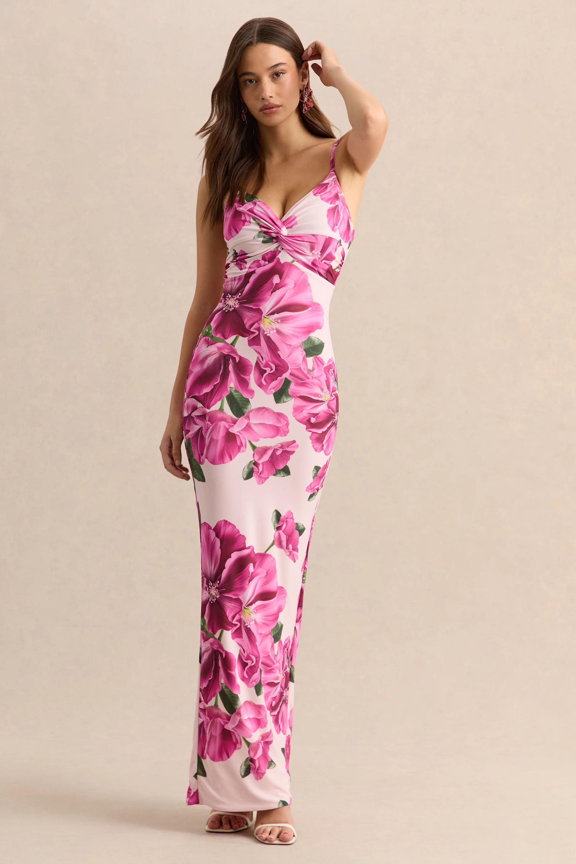 Luz | Pink Hibiscus Floral Print Strappy Maxi Dress - Image 4