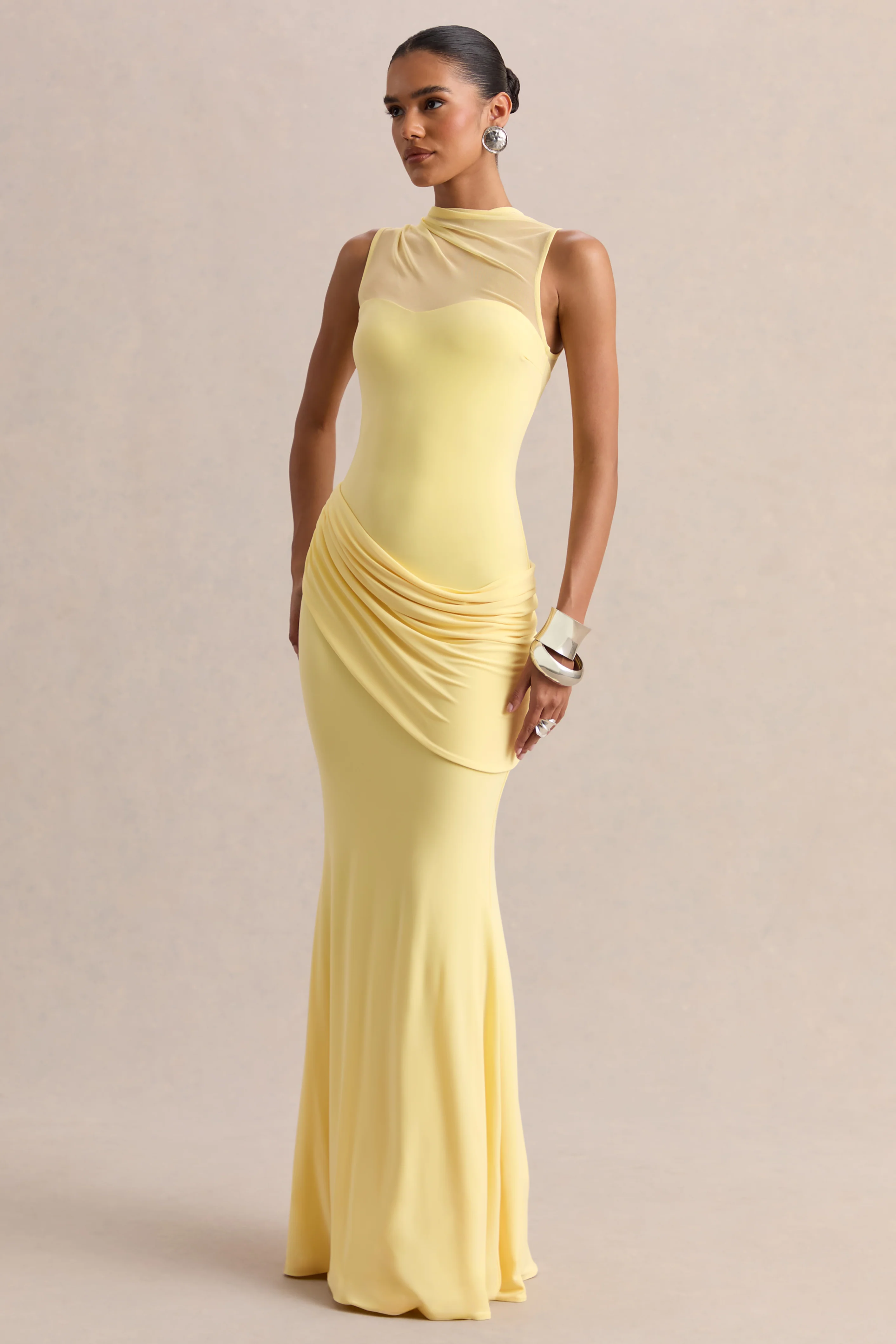 Lyssy | Lemon High-Neck Maxi Dress With Mesh-Detail - Image 4