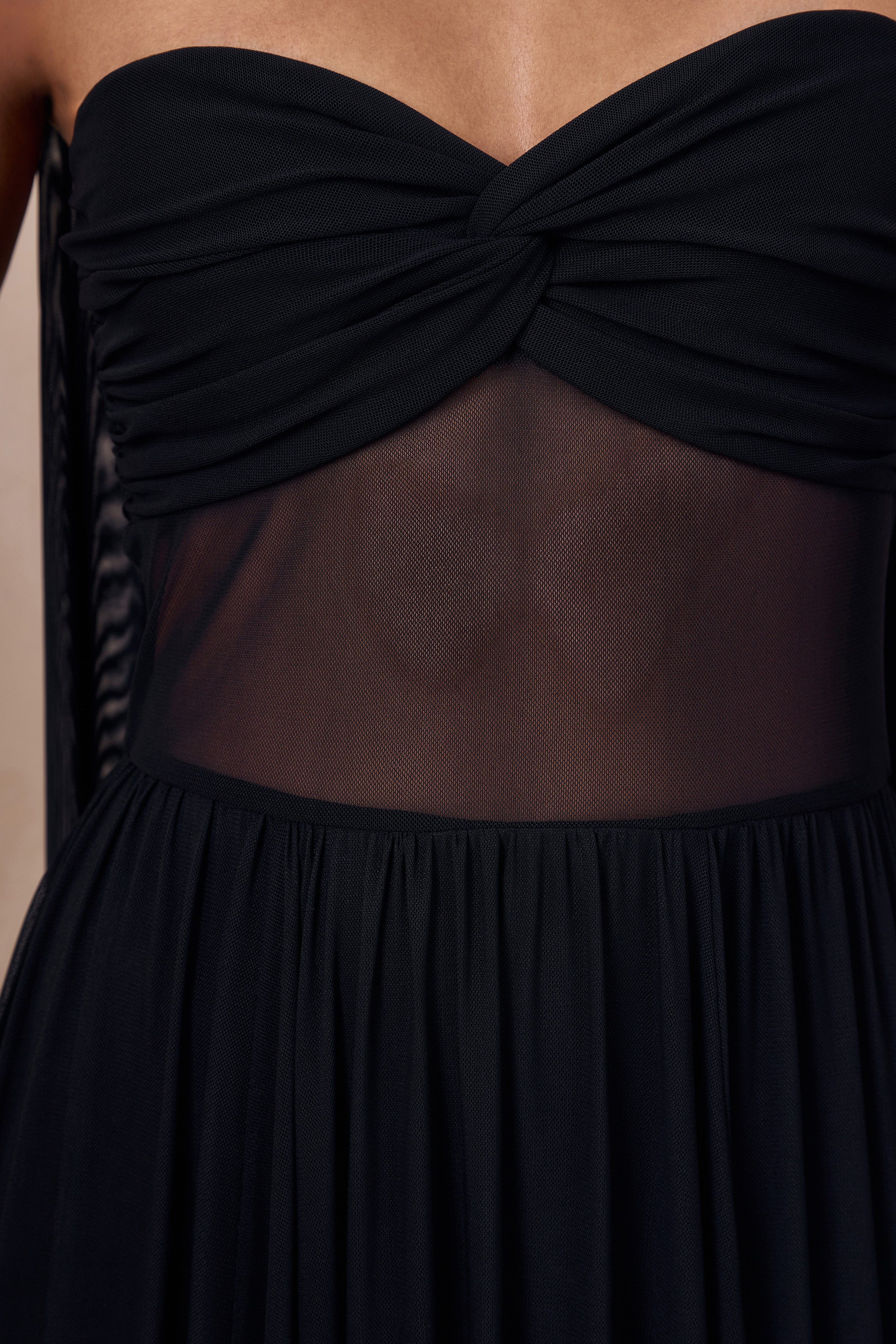 Lyvoria | Black Bandeau Maxi Dress With Mesh-Detail And Scarf - Image 7